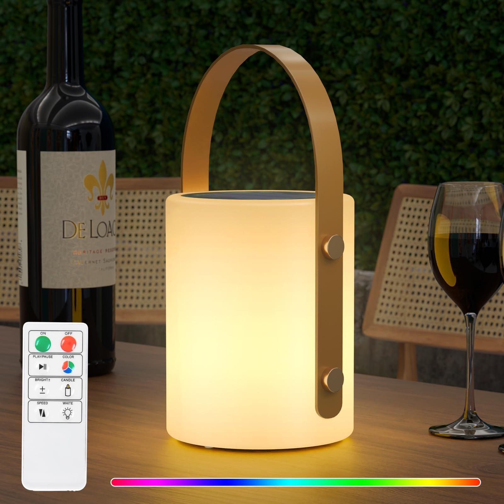 MALUX Kabellos Dimmbar LED Outdoor Lampe Solar Tischlampe mit Fernbedienung für Balkon Garten Hof Camping