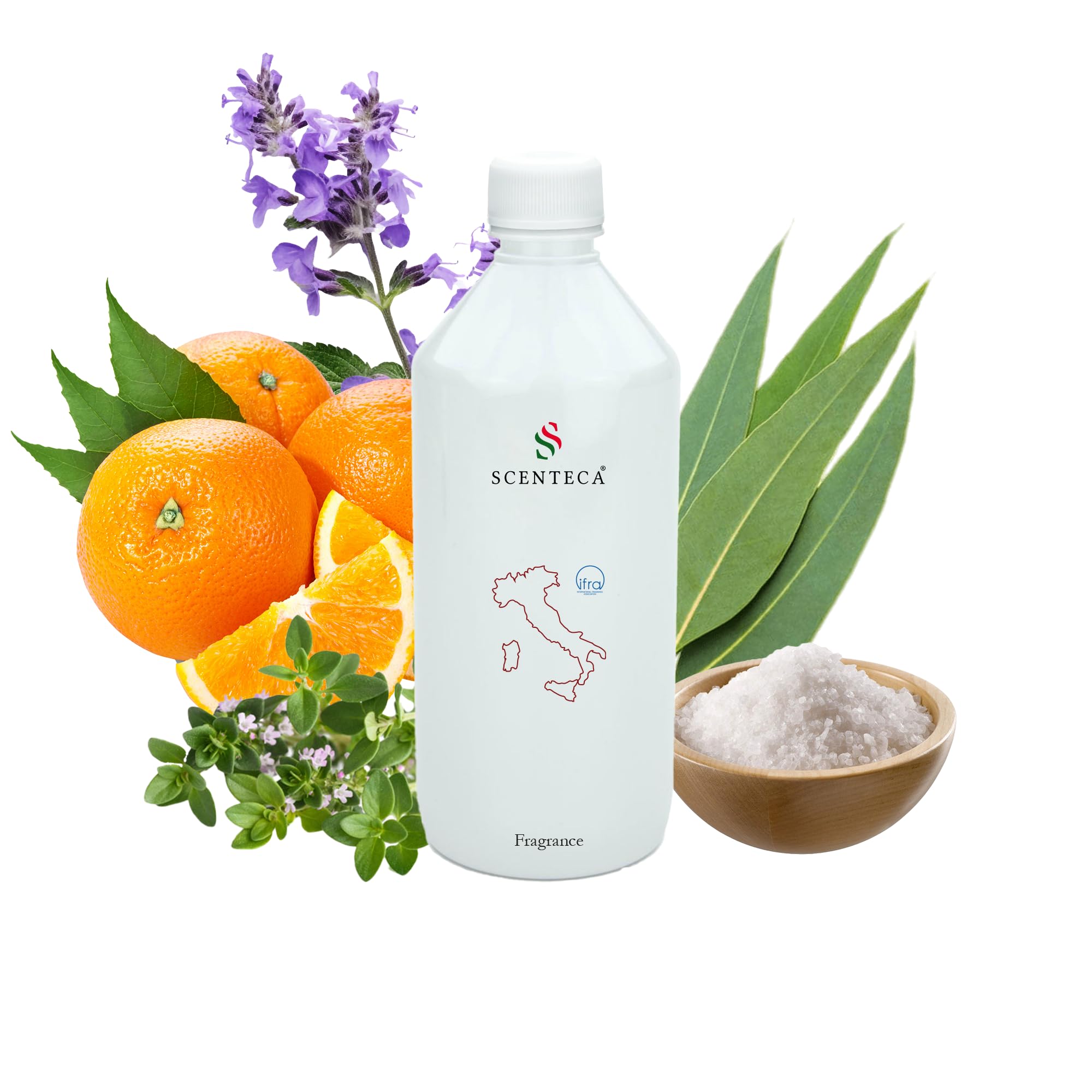 Ricarica per diffusori a nebulizzazione fragranza Sapore di Sale, profumo ambiente con oli essenziali di arancio amaro, eucalipto e muschi bianchi, profumo ambiene per casa e ufficio, 500 ml
