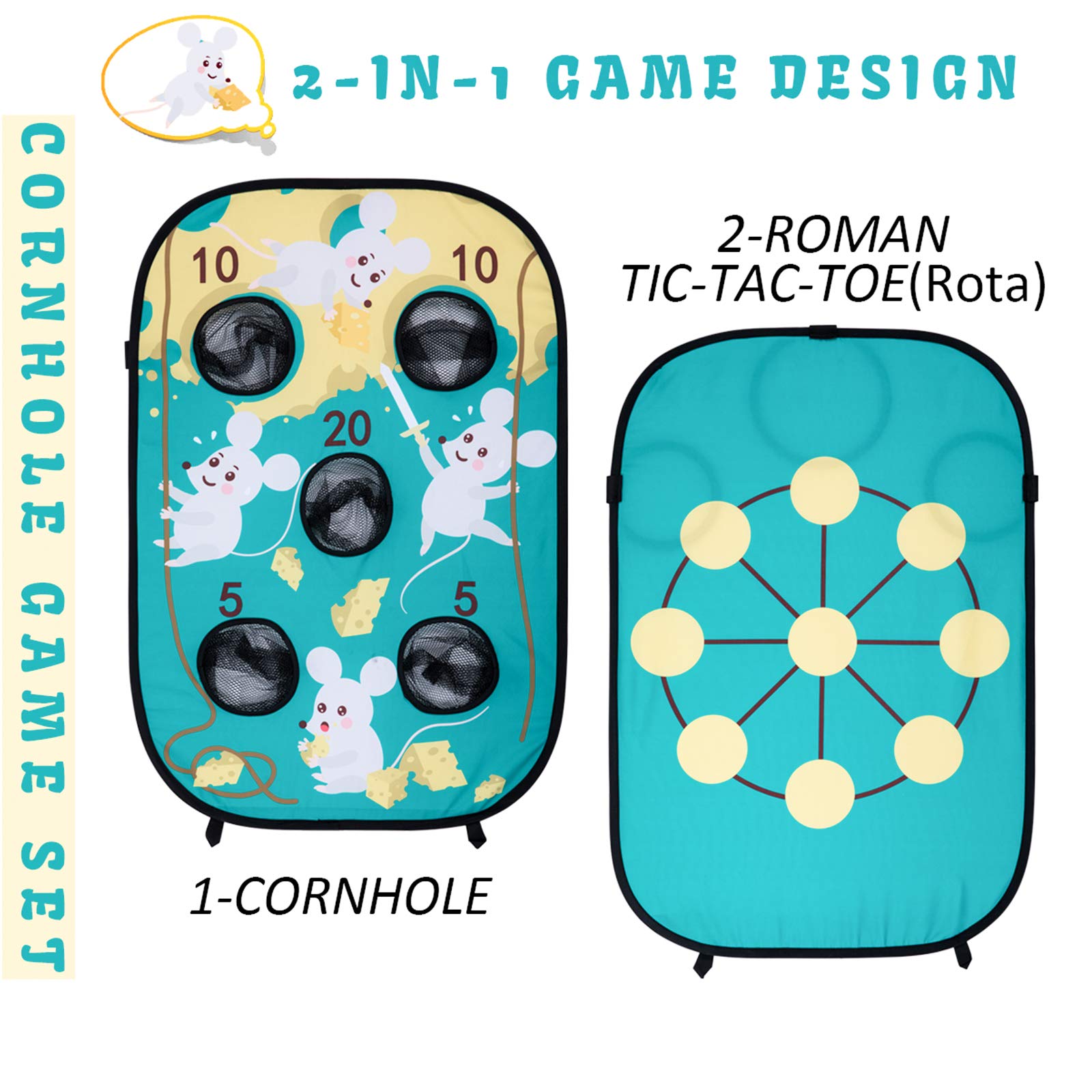 Himal Bean Bag Toss Game Collapsible Cornhole Game Set with 10 Bean Bags,Roman Tic Tac Toe