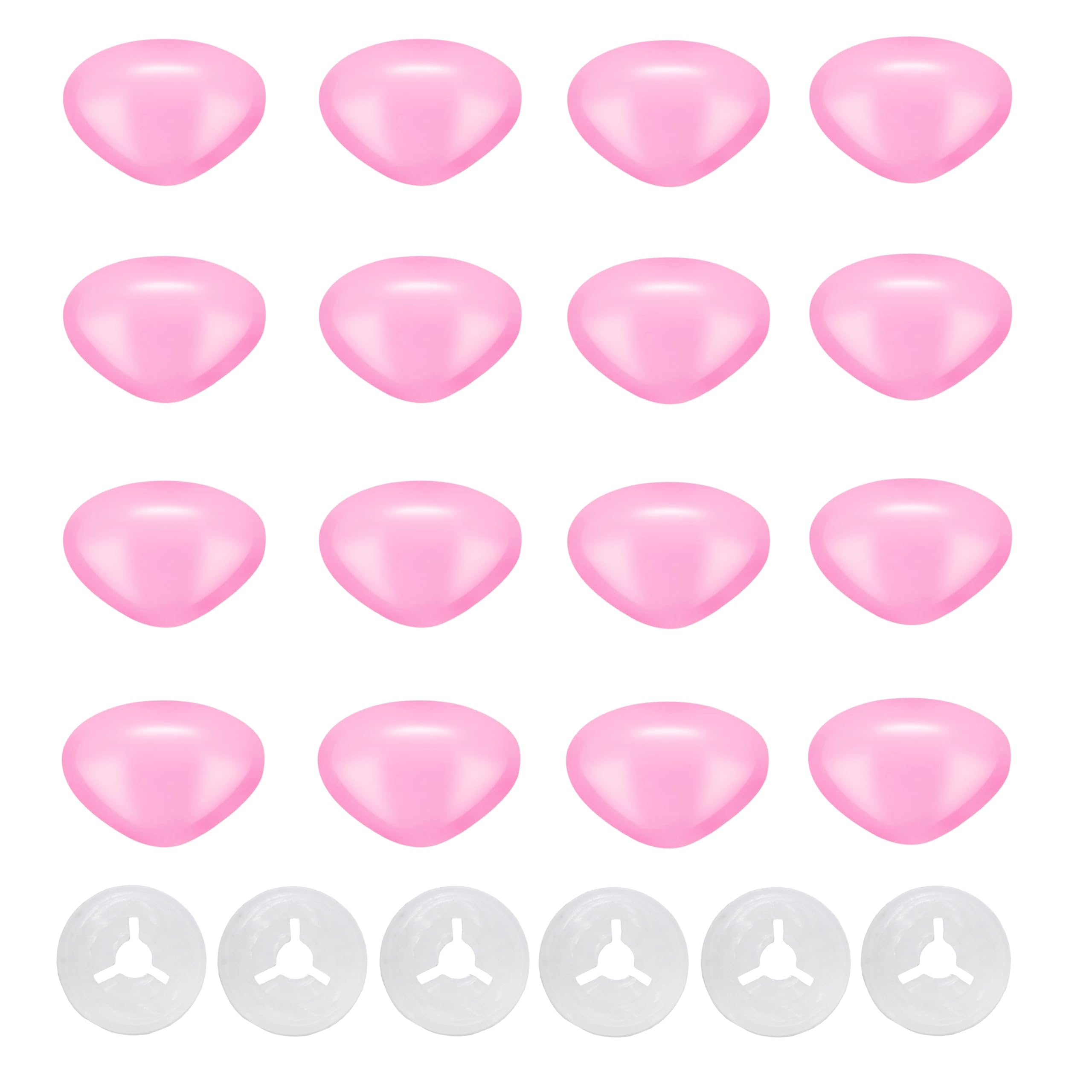 100 narices y arandelas de seguridad para ganchillo amigurumi, 12 x 16 mm, nariz de seguridad de plástico rosa, triángulo, para amigurumi, manualidades, muñecas de ganchillo, suministros