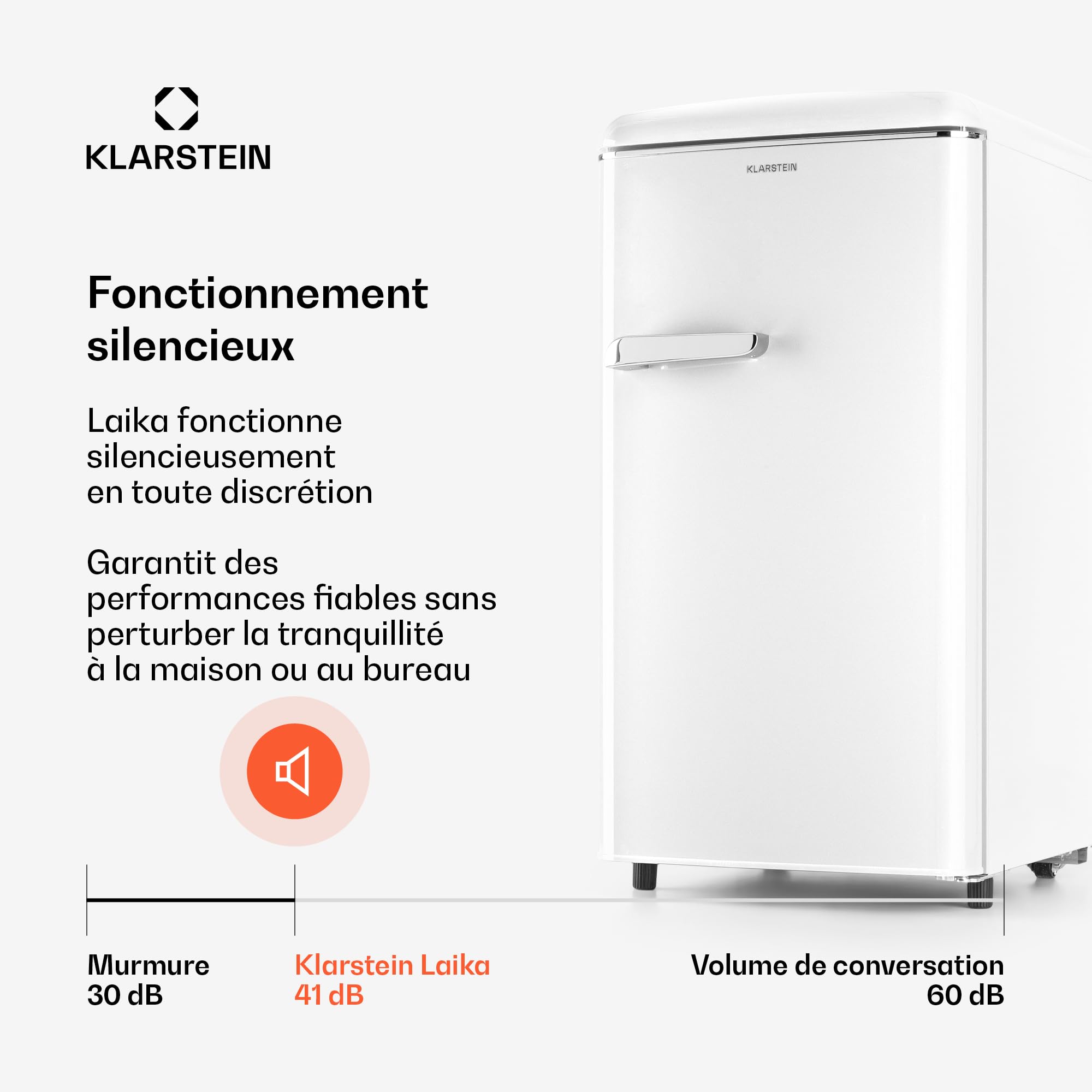 KLARSTEIN Laika Congélateur 60 L -15 à -24°C 3 grilles design rétro crème