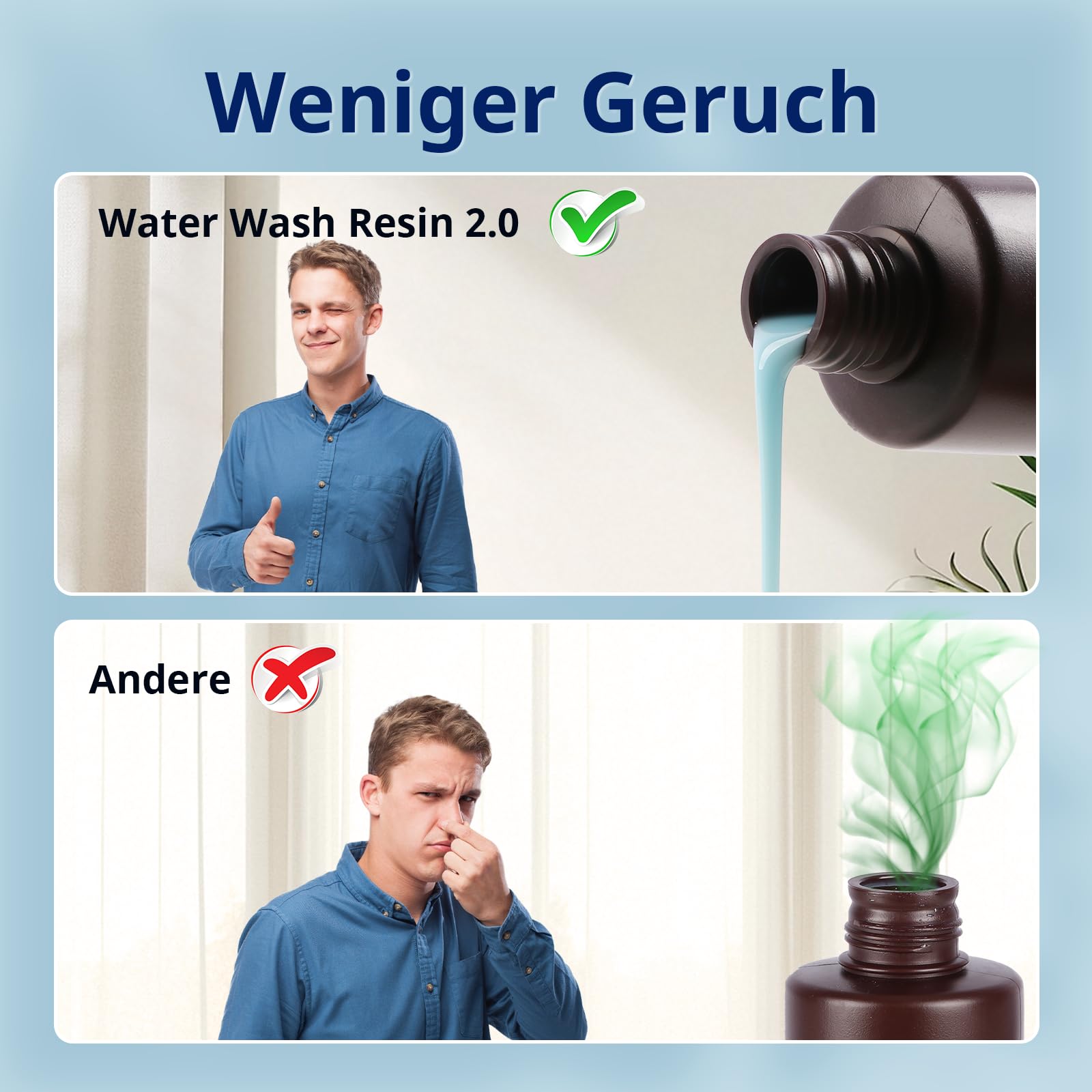 ANYCUBIC Wasser Abwaschbar Resin 2.0, żywica 3D Drucker zmywalna wodą, Przeciw żółknięciu, żywica UV 405nm Standardowy fotopolimer Harz Geringer Geruch für alle LCD 3D Drucker, szary 1000g
