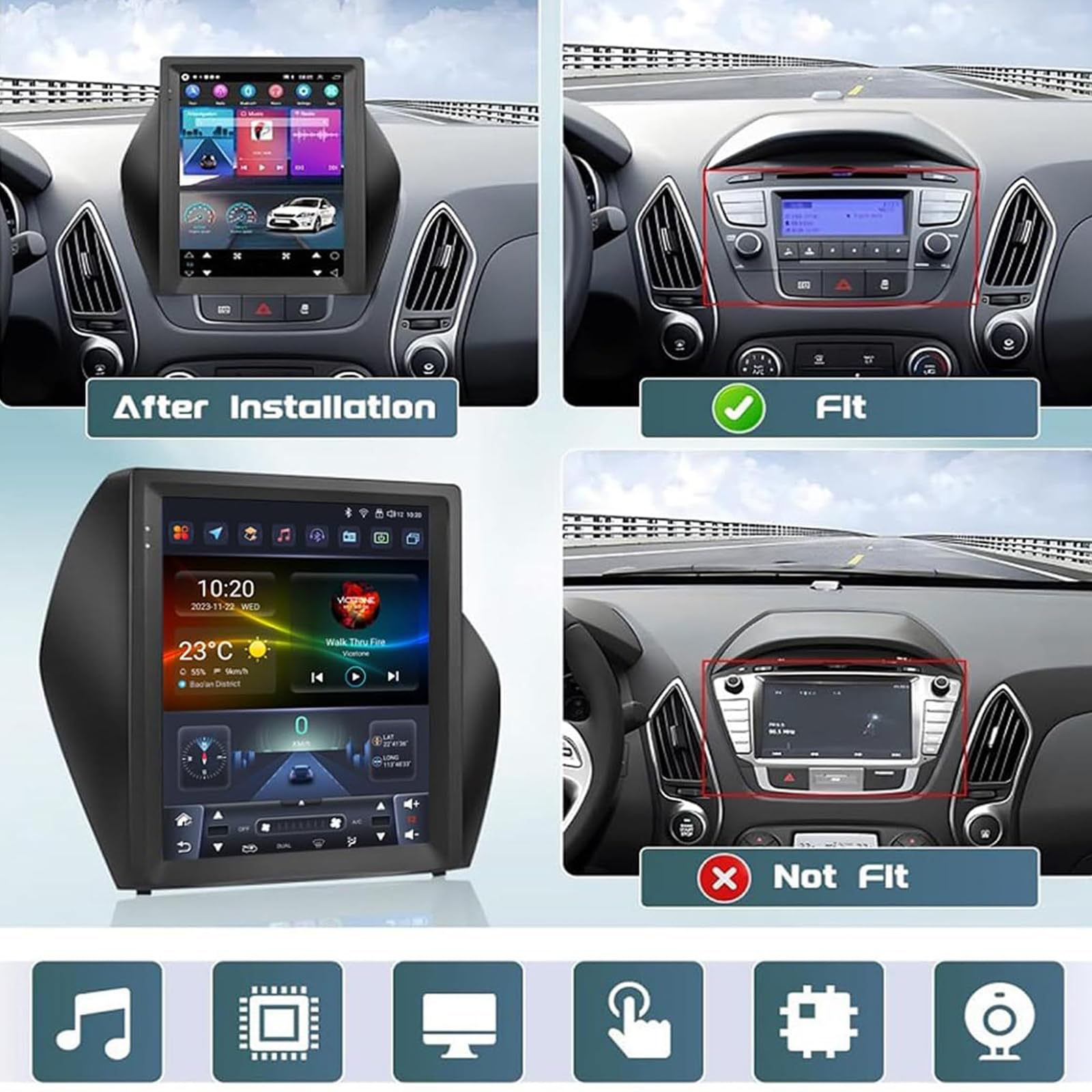 Dla Hyundai Tucson 2010-2015 Android Car Stereo Z Bezprzewodowym Carplay Android Auto Mirror Link 9,7-calowym Ekranem Dotykowym Radiem Z GPS/WiFi Bluetooth I FM RDS Kamerą Cofania I Mikrof(Color:M400)