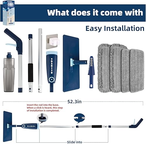 Miniatura 5 de DARIS - Trapeador de microfibra para limpieza de suelos para uso húmedo y seco con poste largo de 52.3 pulgadas, 20 onzas líquidas, gran capacidad,