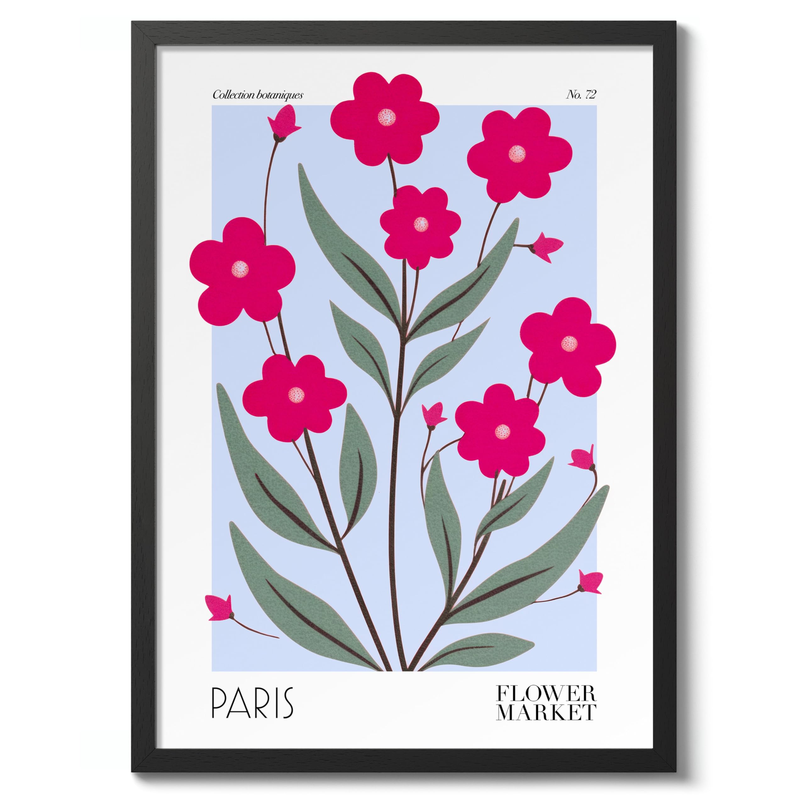 Paris Flower Market Poster Floral Wall Decor Print Abstract Colourful Minimalist Travel Bedroom Art, Archival Matte, A5 (Black Frame) - 21x14.8cm