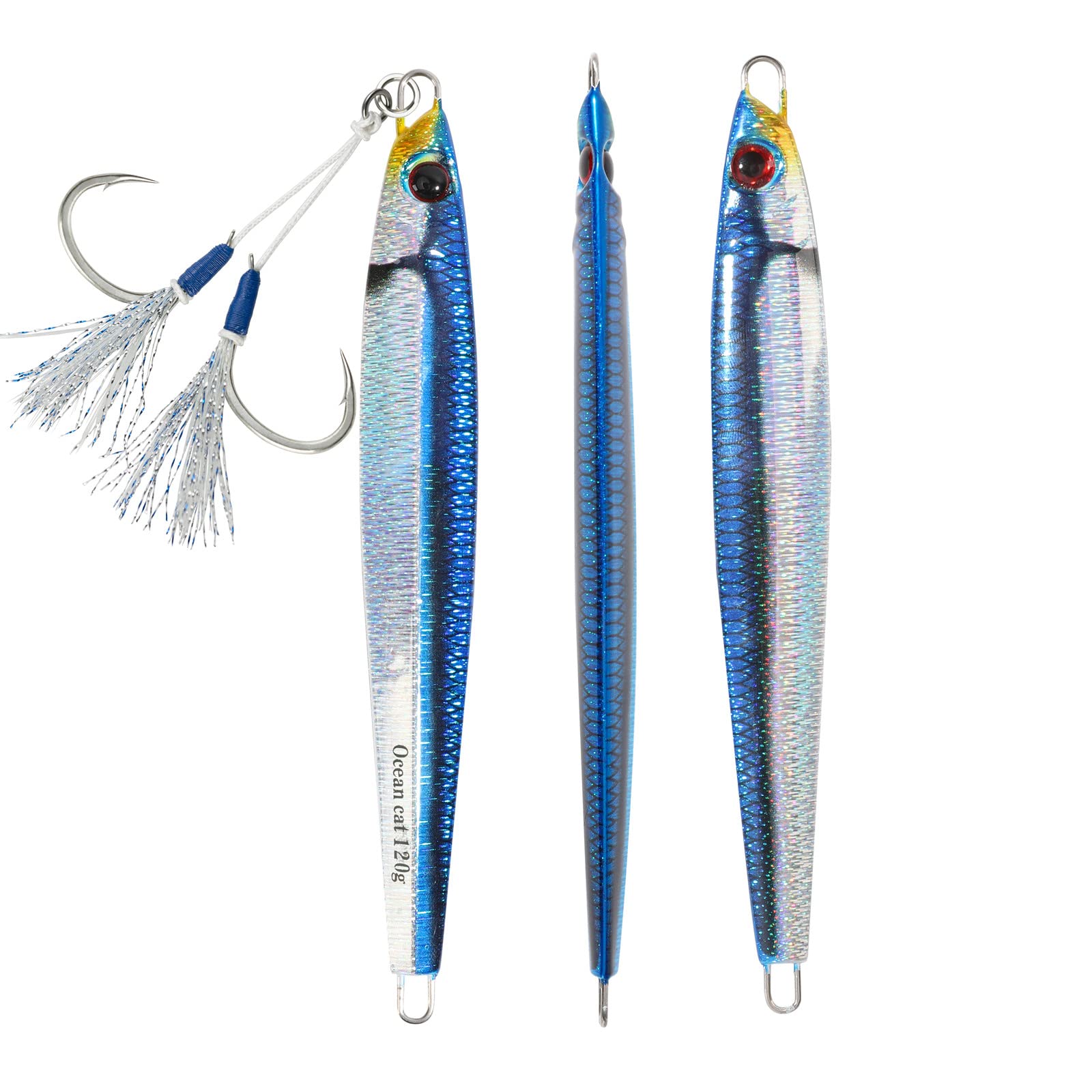 OCEAN CAT 1 PC Lead Metal Flat Slow Fall Pitch Fishing Jigs Lures Sinking Vertical Jigging Bait with Butterfly Hook for Saltwater Fishing Size 40g 80g 120g 160g 200g