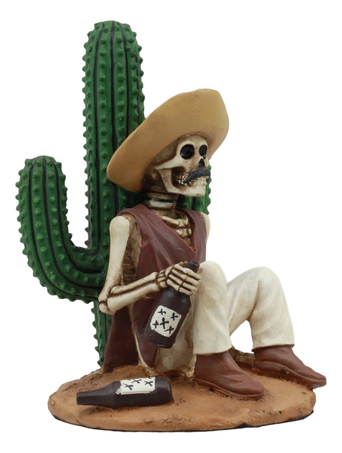 Ebros Gift Day of The Dead El Borracho Drunk Desert Bandit Skeleton Statue 5" Tall Dias De Muertos Skeleton Alcoholic Bandit Sitting by Cactus Figurine