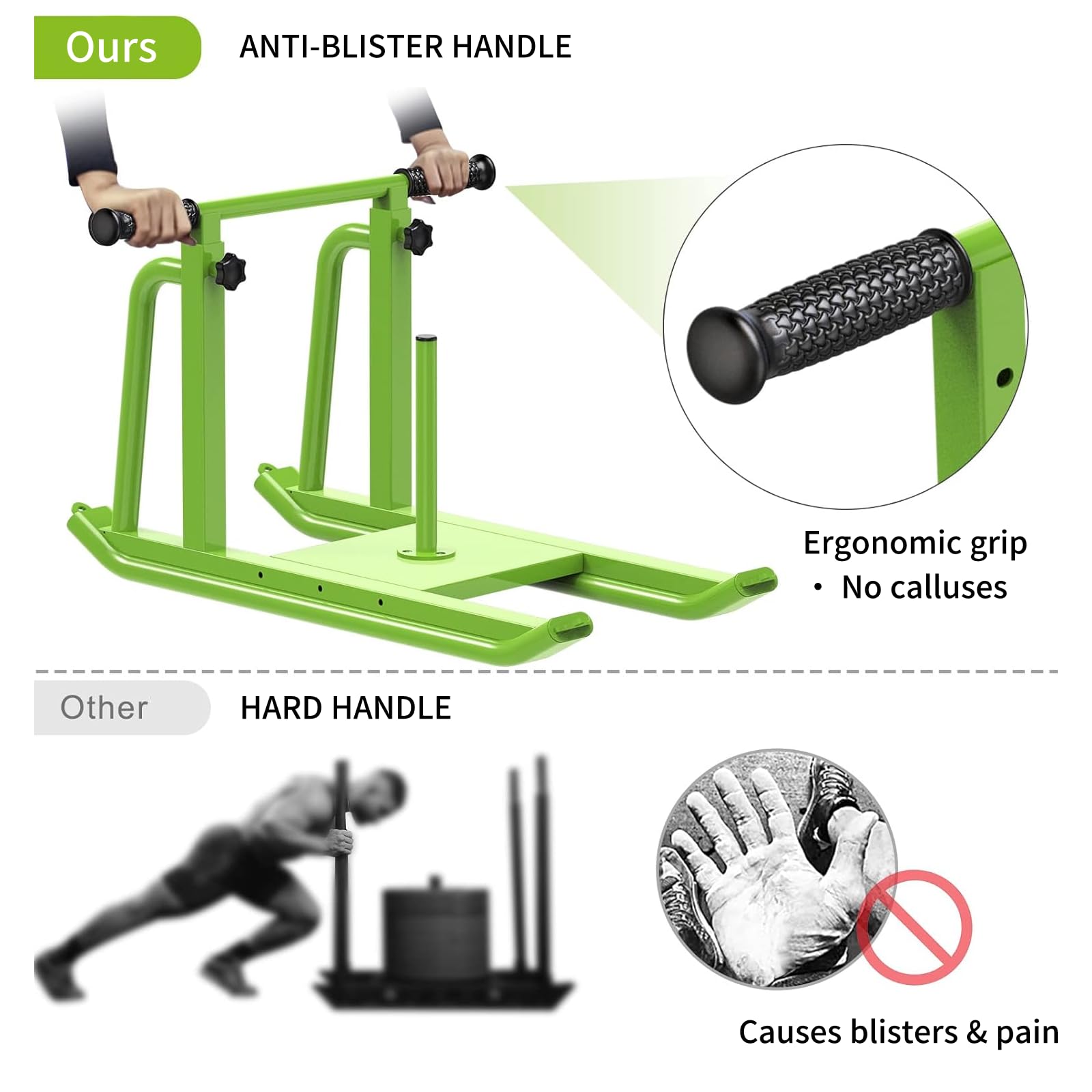 Kipika Trineos de peso para entrenamiento, trineo de fútbol de empuje y tirar, mango de altura ajustable, marco de acero resistente, taladros para velocidad de carrera, fuerza, diseñado para discos de