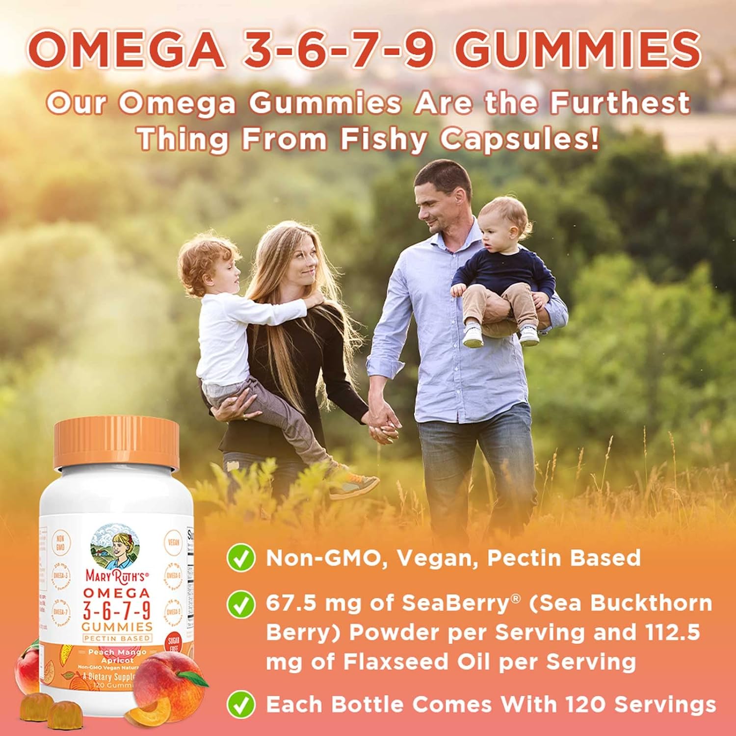 Vegan Omega 3 6 7 9 Gummies by MaryRuth's | Up to 4 Month Supply | Omega 3 Supplement with Flaxseed Oil | Omega 3 Gummies for Immune Support, Heart Health | No Fish Taste | Non-GMO | 120 Count : Health & Household