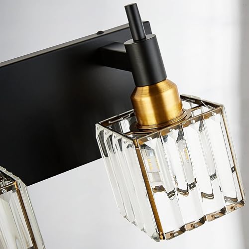 Miniatura 6 de Moderna lámpara de tocador de baño de cristal de 3 luces de latón para pared, sobre espejo, iluminación de tocador negra y dorada para baño,