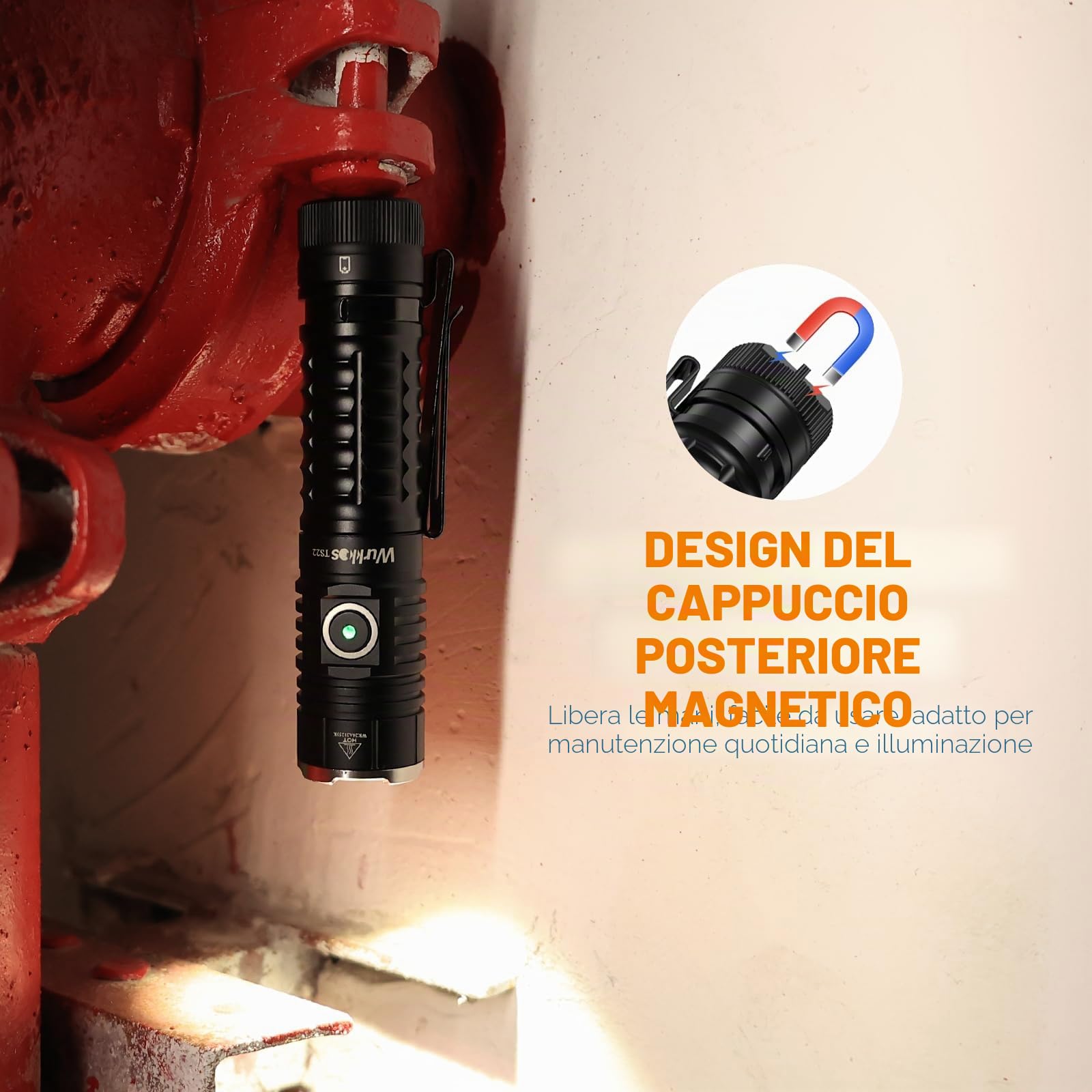 Wurkkos TS22 Torcia LED estremamente luminosa, 4800 lumen ricaricabile XHP70.3 HI, IPX68, torcia tattica impermeabile con 6 modalità per campeggio, attività all'aperto, emergenze, CRI90