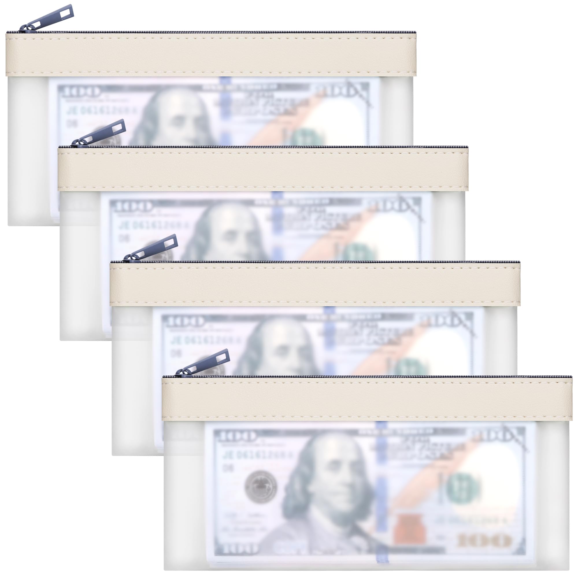 VOCHIC 4-Piece Multi-Purpose Money Bag with Zipper - Money Envelopes for Cash,Money Pouch 7.6 X 3.7 Inch, Bank Deposit Bags for Coins, Invoice, Makeup