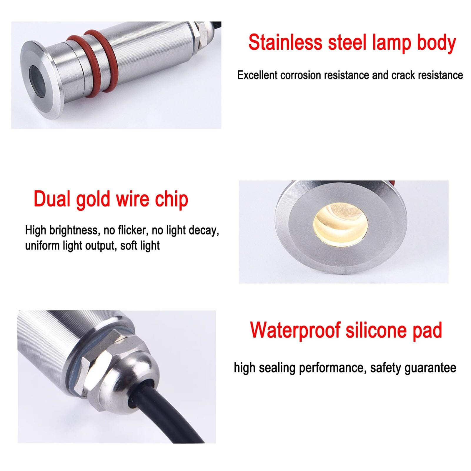Mini reflektor LED do zabudowy, 1 W, wodoszczelny do użytku na zewnątrz, IP68, wodoodporny, do basenów i ścian, nadaje się do użytku na lądzie i pod wodą, łatwy montaż (biały, DC 12 V-32 mm)