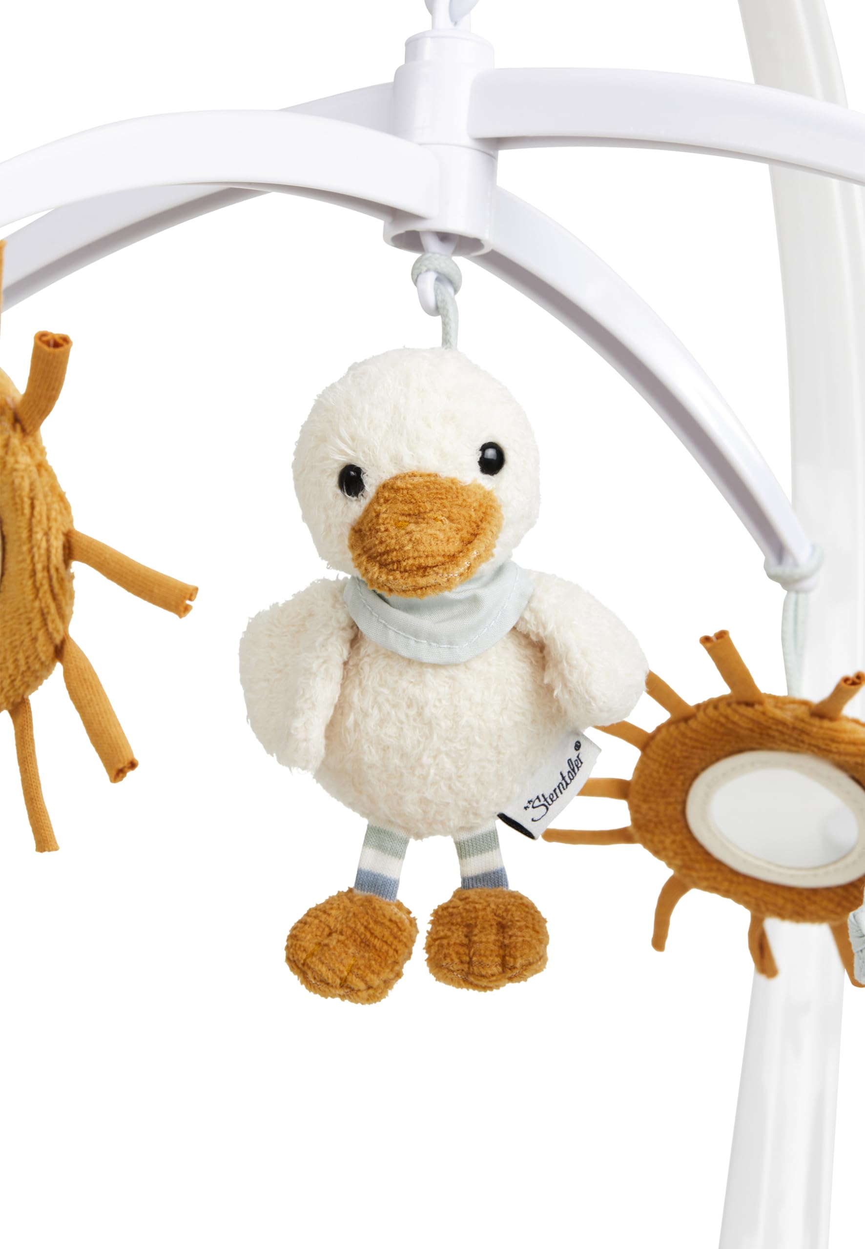 Sterntaler Baby Mobile Ente Edda Lou, Musikmobile für Jungen und Mädchen mit der Melodie Brahms Wiegenlied und weißen Gestänge, Einschlafhilfe