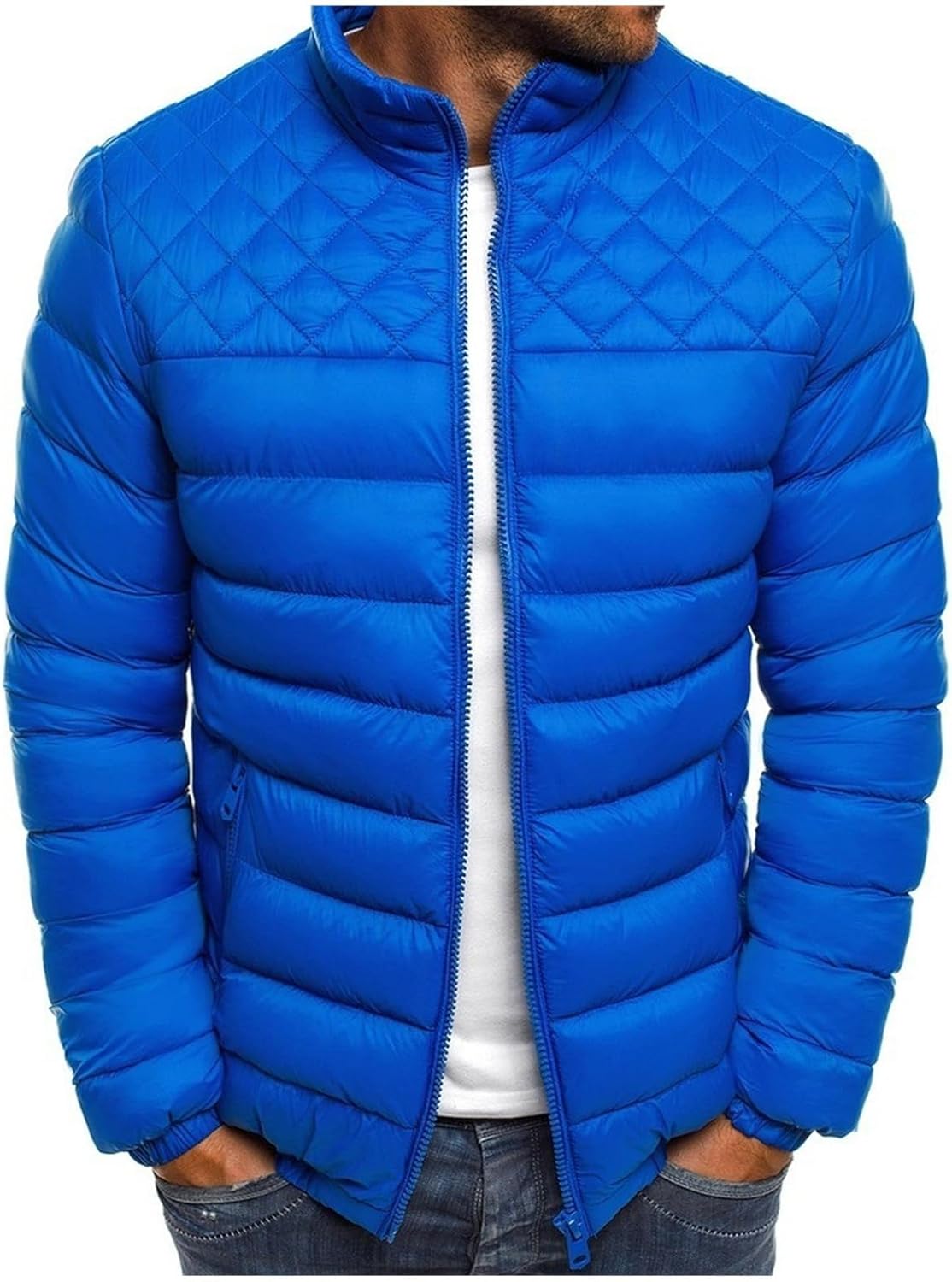 Men Down Jacket Winter Puffer Jackets Packable Lightweight Windproof Insulated Warm Coat Zip Up Outerwear Workwear