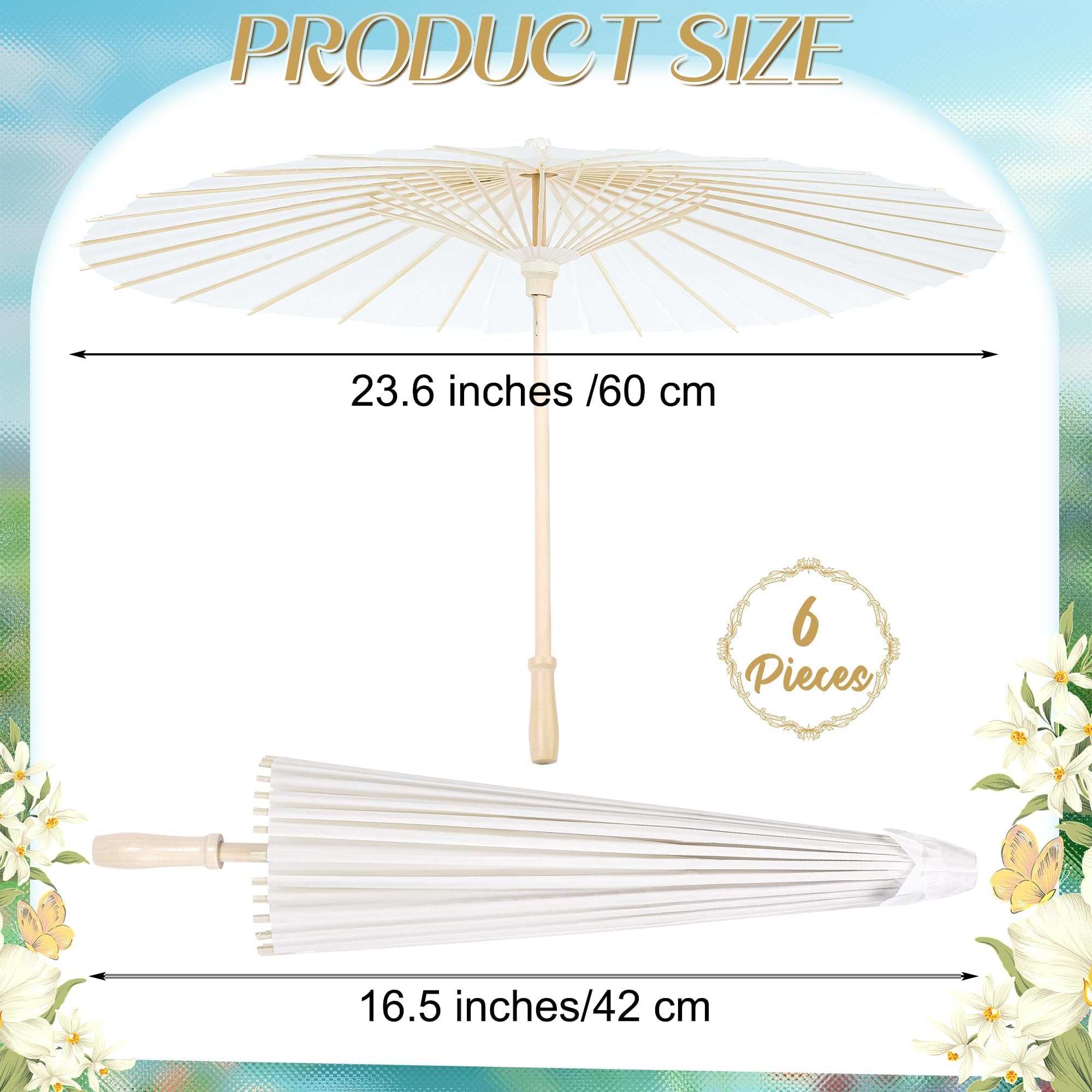 Aodaer Lot de 6 parapluies en papier blanc de 60 cm avec boîte de rangement