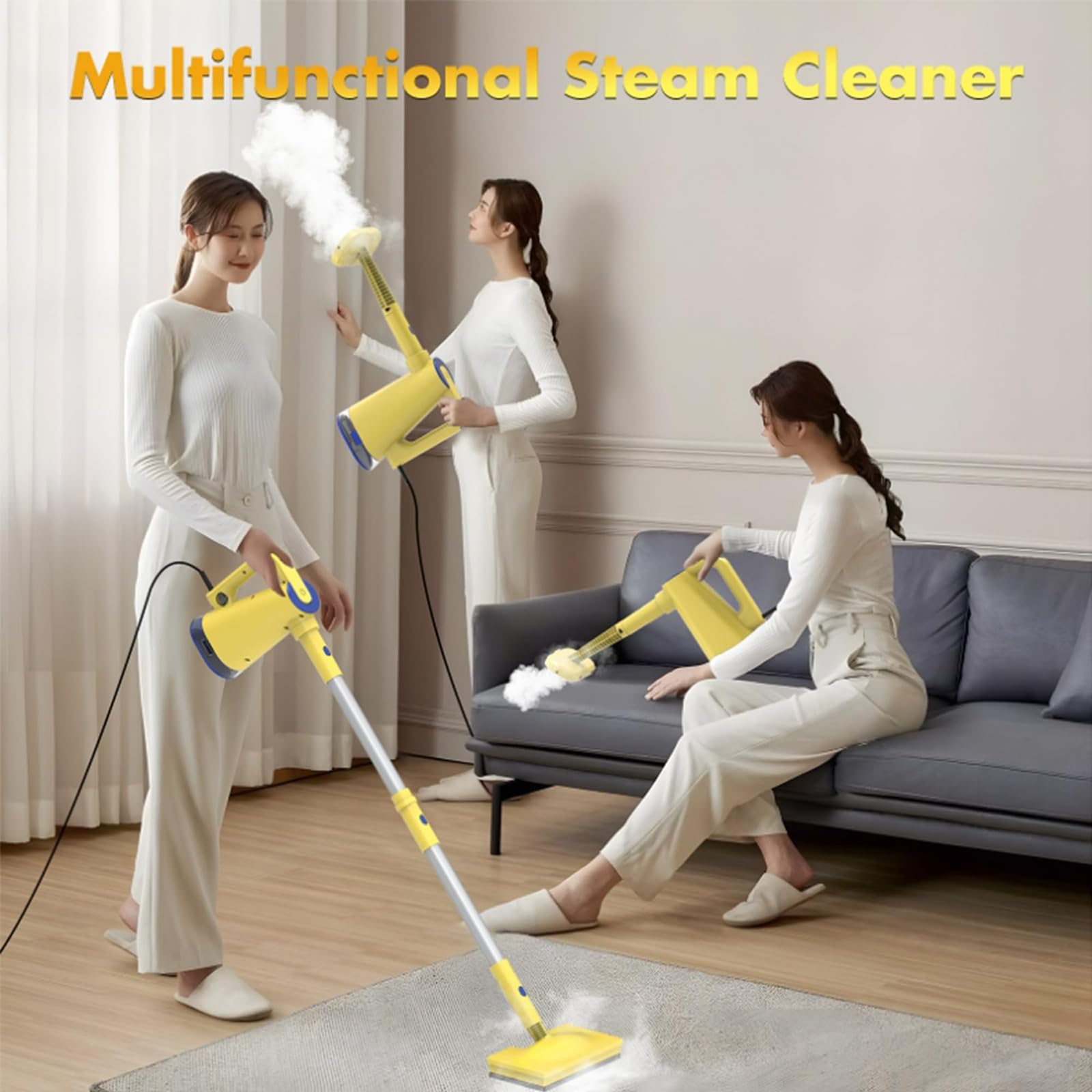 Ręczny odkurzacz parowy, wielofunkcyjny mop parowy 1500 W z ulepszonym zbiornikiem na wodę, regulowany kąt, lekki środek do czyszczenia podłóg do drewna, twardego drewna, laminatu, winylu, płytek