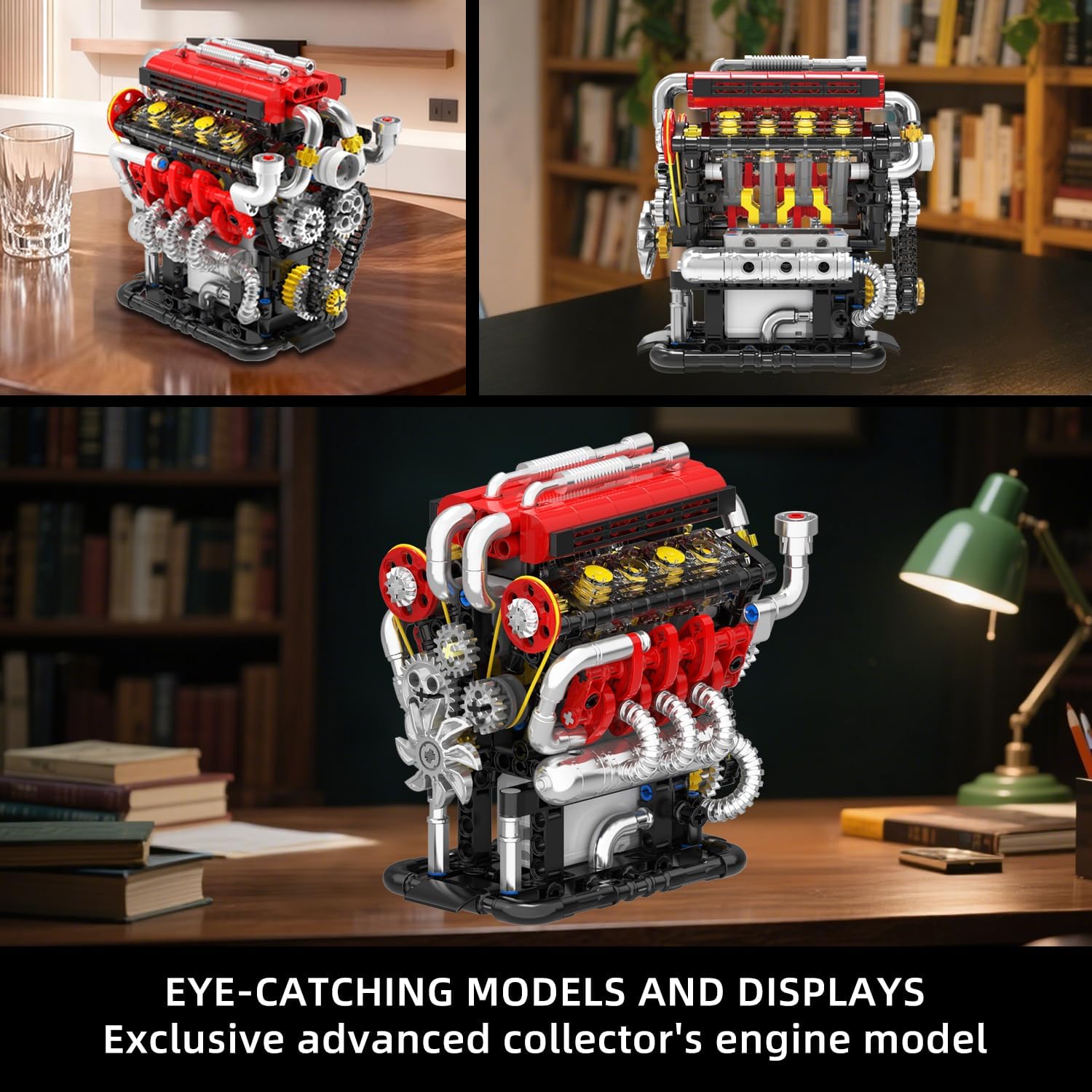 V8 Engine Building Set, V8 Engine Model kit That Run,Build Your Own Mini V8 Model Engine Kit with Motor,Home or Office Décor,STEM Physical Science Experiment Toy for Kids 8+ and Adults(538PCS)