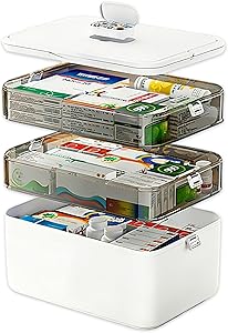 3-Tier Medicine Organizer & Portable Medicine Cabinet - Multifunctional Medical Case with Handle & Snap Locks, Removable 6-Compartment Pill Organizer, Storage Box for Home & Travel, with Glow Sticker