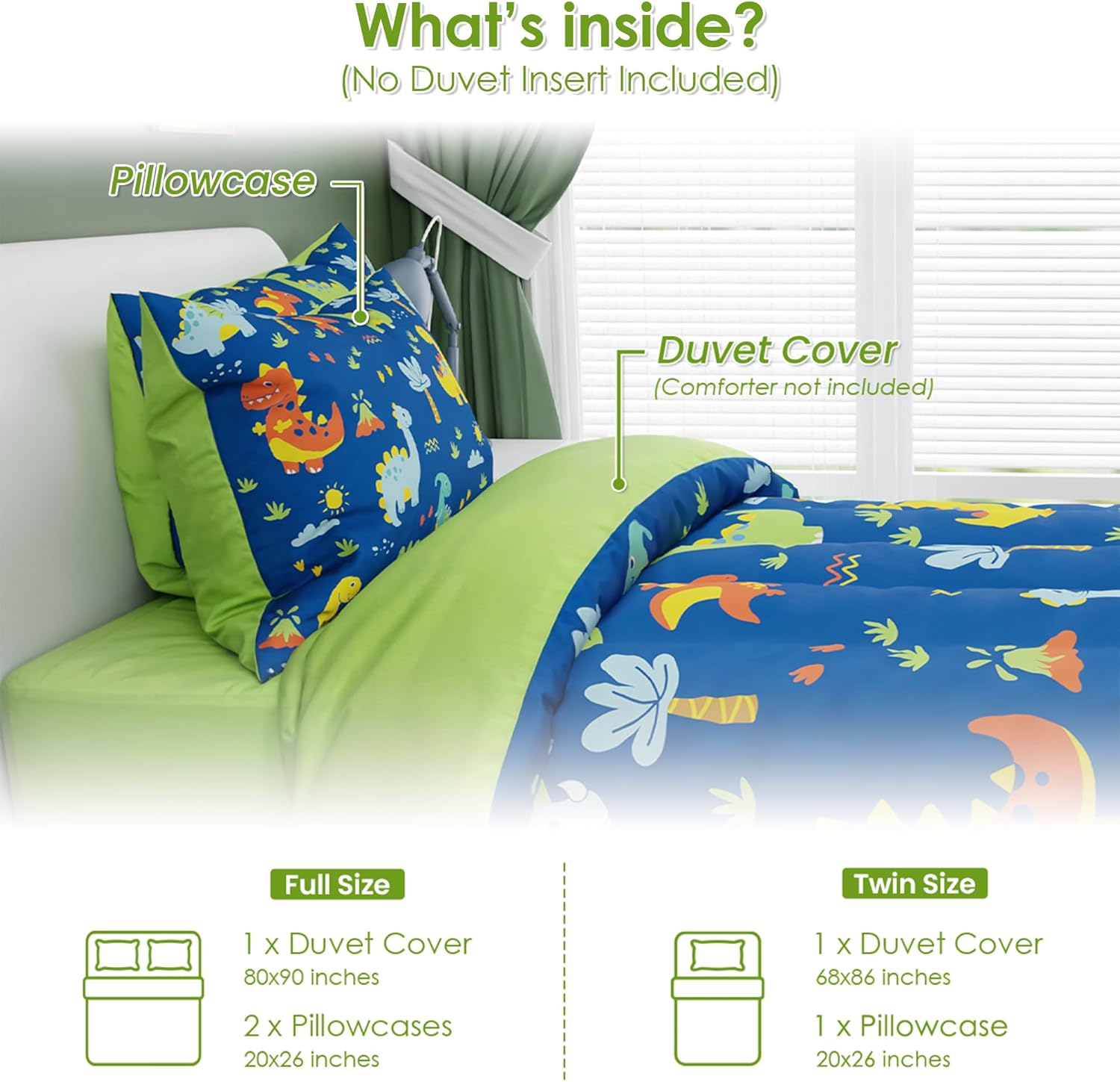 Dinosaur Design Duvet Cover Sets Full Size for Kids Boys, Incude 1 Comforter Cover 80x90 Inches and 2 Pillowcases 20x26 Inches, Comforter Not Included, Gift for Christmas Birthday Dinosaur 1 Full