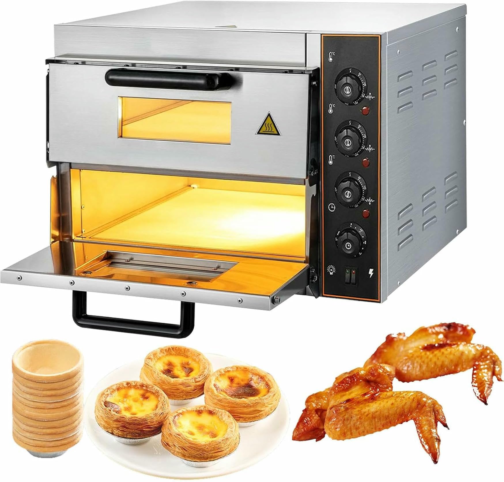 Forno Di Pizza Controsoffitto Commerciale, Tostapane Elettrico In Acciaio Inossidabile Con Manico E Griglia 40 Cm Per Pretzel In Cottura A Doppio Ponte Fatto In Casa, Timer Da 10-60 Minuti, 3000W