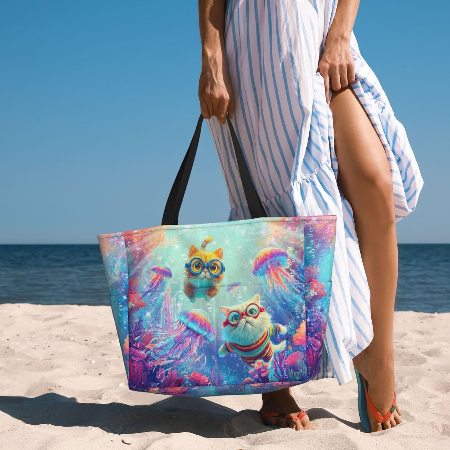 Beach Bags for Women Large Waterproof Beach Tote Bag Zipper Swim Bag Sandproof Pool Bags Large Tote - Image 6