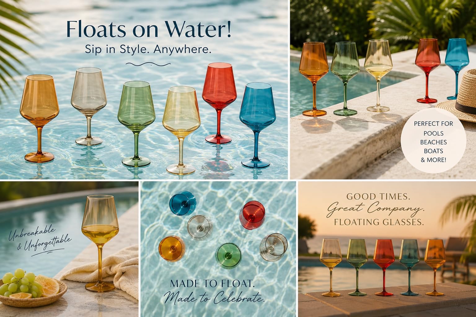 Lot de 6 verres à vin à pied en cristal de style européen en plastique Tritan incassables, sans BPA, réutilisables, pour extérieur, piscine et intérieur, lavage à la main, 425 g