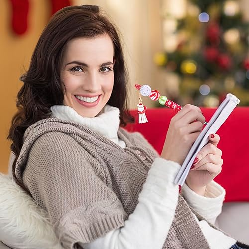 Miniatura 5 de Qilery 30 bolígrafos de plástico de Navidad con cuentas de colores, bolígrafos de tinta negra con 30 recambios de bolígrafos para niños,