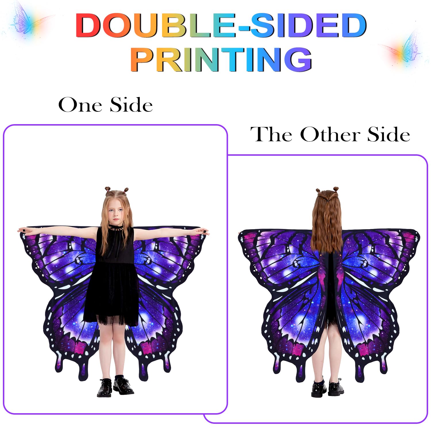 LYL. Ling Butterfly Wings for Girls Double-Sided Fairy Wings, Halloween Costumes for Kids Butterfly Costume for Girls (#015) - Image 2