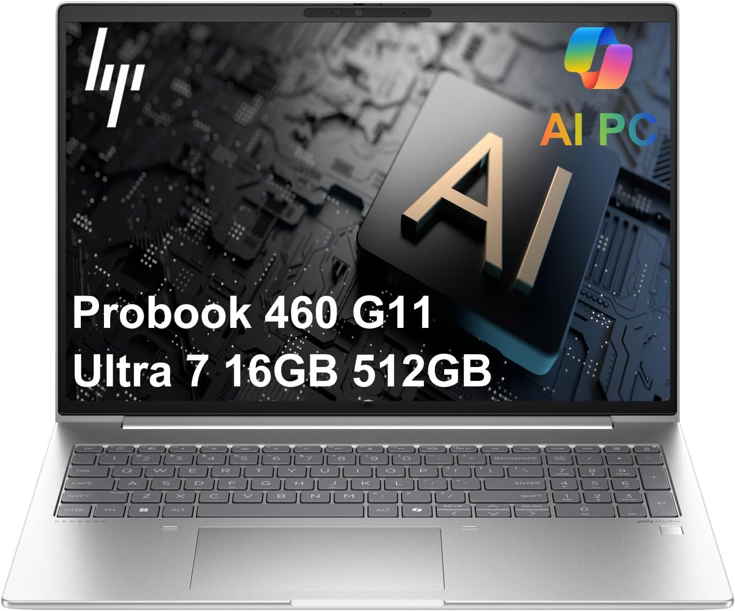 HP ProBook 460 G11 Business AI PC Laptop (16" FHD+, Intel 12-Core Ultra 7 155U, 16GB DDR5 RAM, 512GB SSD), HP Wolf Security, Backlit Numeric KB, 1080P FHD Webcam, Fingerprint, Ethernet, Win 11 Pro