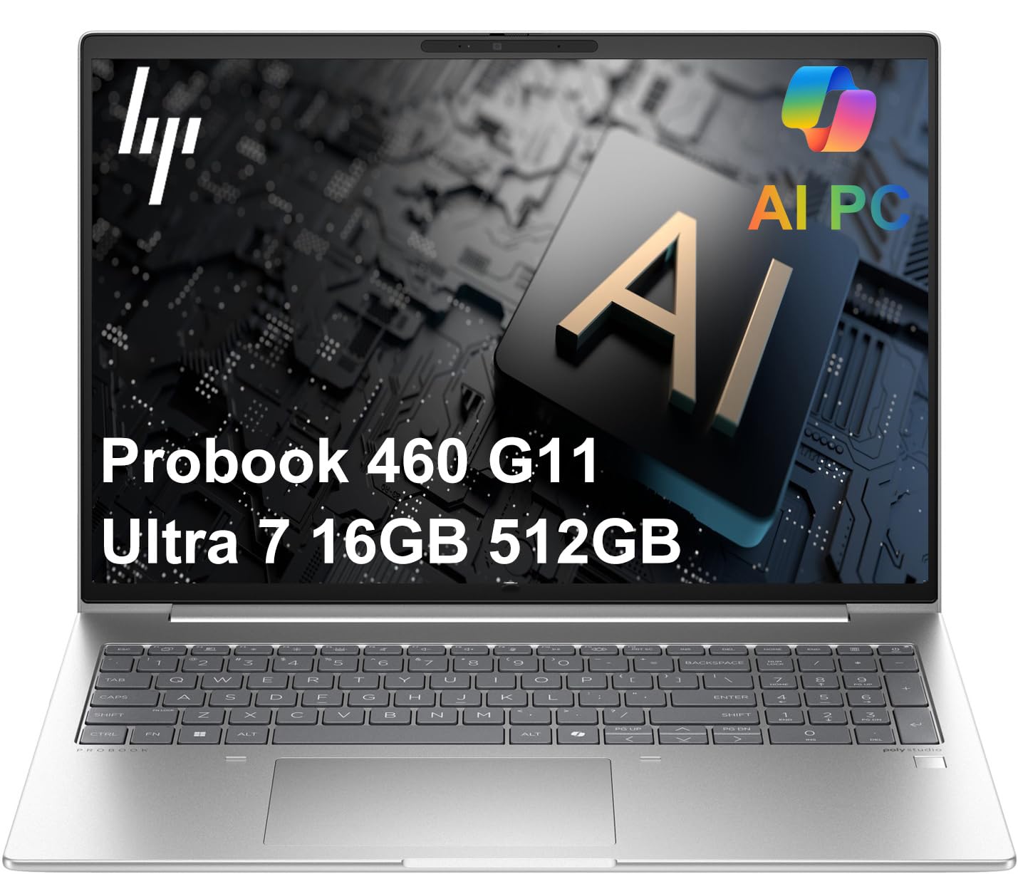 HP ProBook 460 G11 Business AI PC Laptop (16" FHD+, Intel 12-Core Ultra 7 155U, 16GB DDR5 RAM, 512GB SSD), HP Wolf Security, Backlit Numeric KB, 1080P