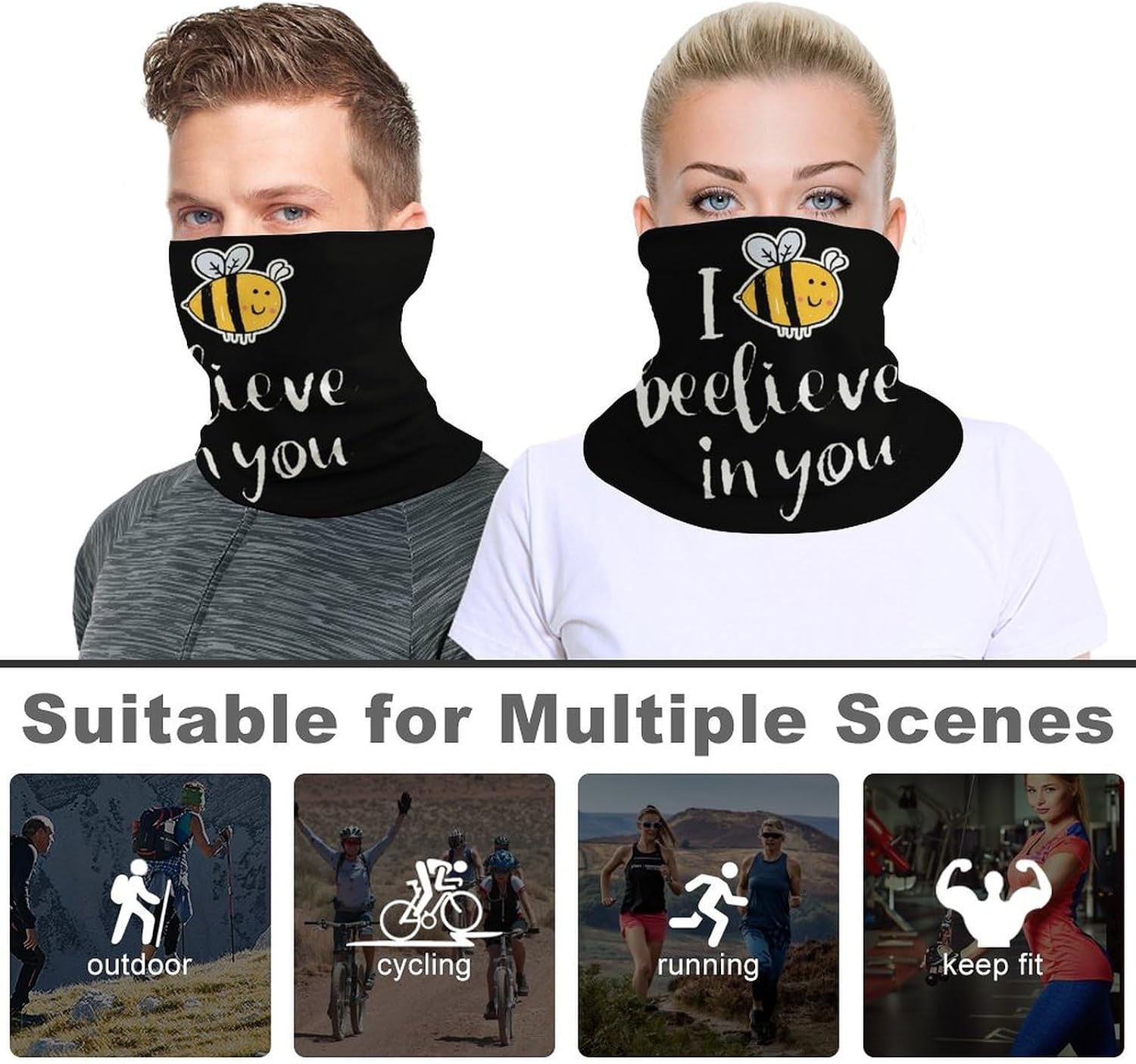 Bee I Believe in You Unisex Neck Gaiter Face Scarf Cover Sun Hoods for Outdoor Hiking Skiing