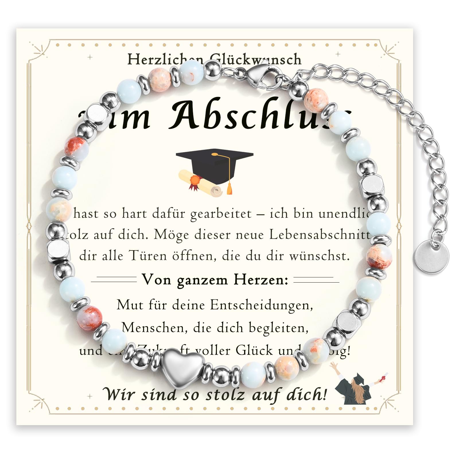 wynn's Abschluss Geschenk für Mädchen, Abschluss Armband Schulabschluss Geschenk für Mädchen Tochter Enkelin Nichte Schwester zum Abitur Bachelor Master mit Geschenkbox