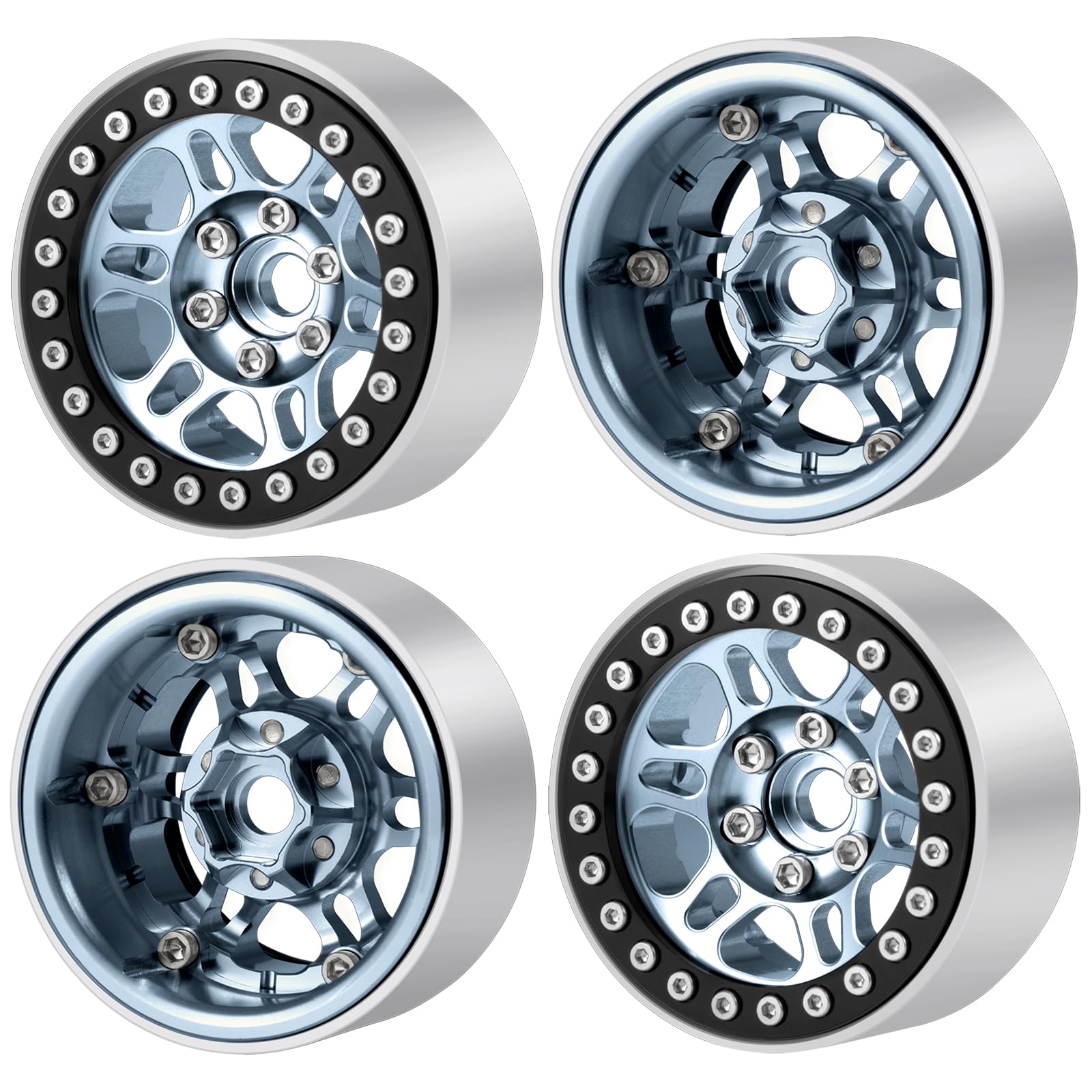Runup 4 Stück Aluminiumlegierung 1.9 Beadlock Felgennabe für 1/10 RC Crawler Auto Axial SCX10 90046 AXI03007 D90 Wraith TRX6 TRX4 Upgrade-Teile (Titan&schwarz)