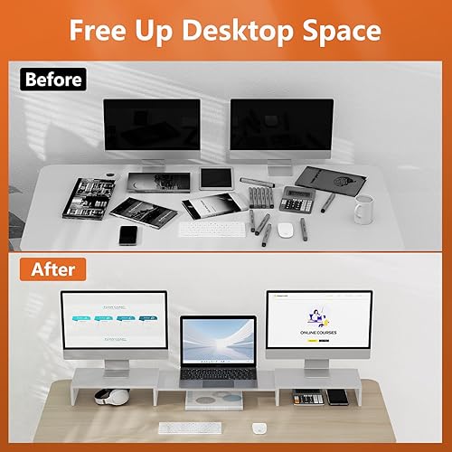 Miniatura 8 de Elevador de monitor triple, elevador de monitor extra largo para 1  2  3 monitores, soporte de monitor doble con longitud y ángulo ajustable,