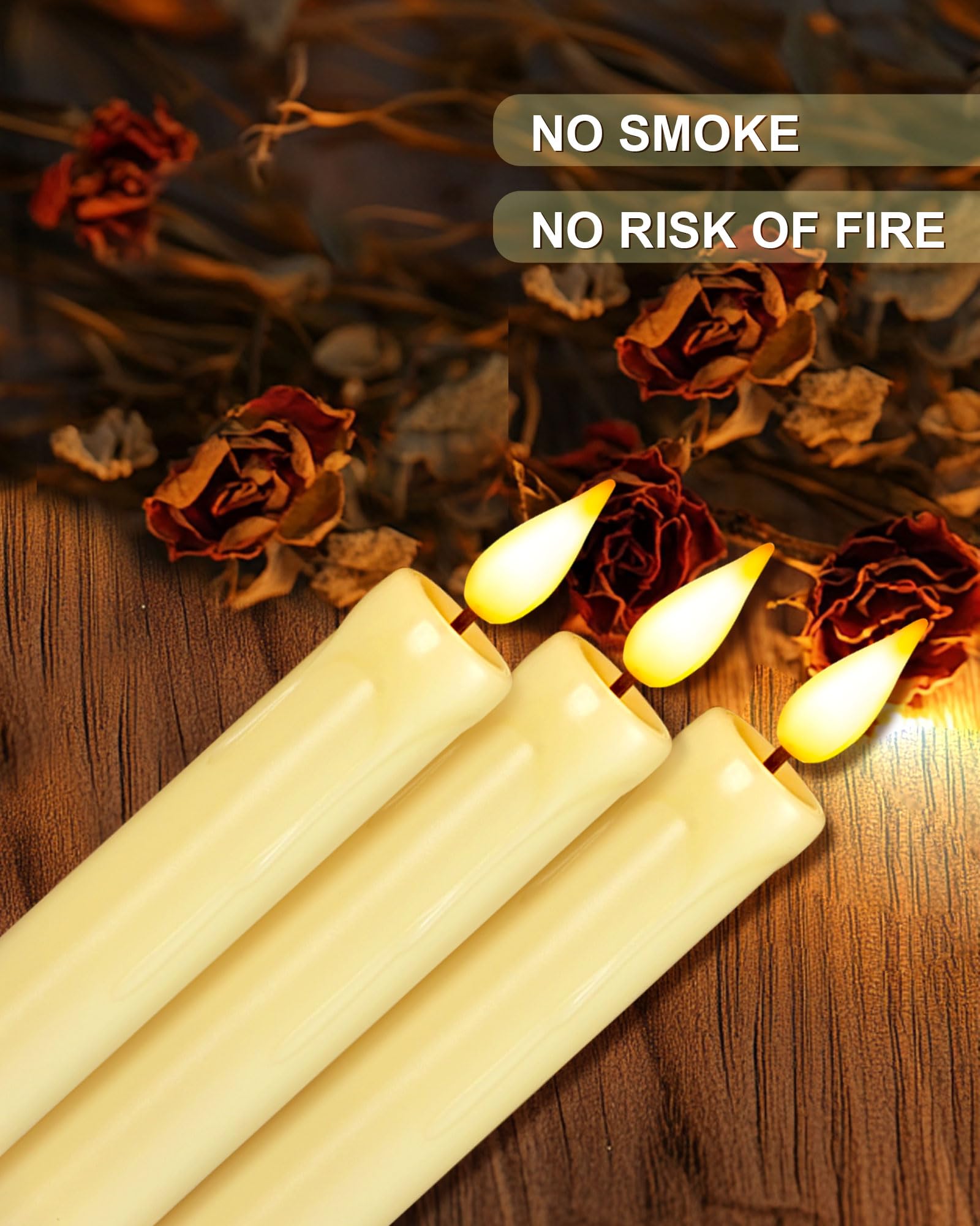 Paquete de 2, 3 y 6 velas cónicas sin llama, sin control remoto, realistas parpadeantes que funcionan con pilas, velas LED de plástico marfil seguras para bodas, decoración de mesa, Navidad y 5