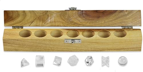 The Masonic Exchange Platonic Solids - Juego de 7 piezas de cristal de cuarzo con caja de madera de regalo