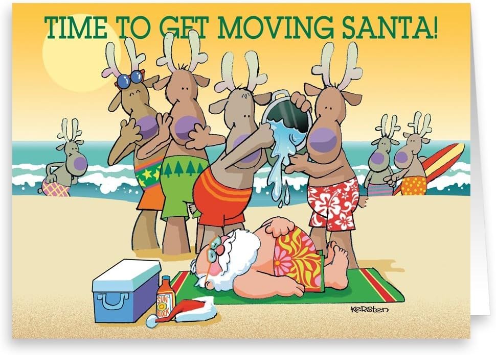 Funny Beach Santa Holiday Card - 18 Cards & Envelopes