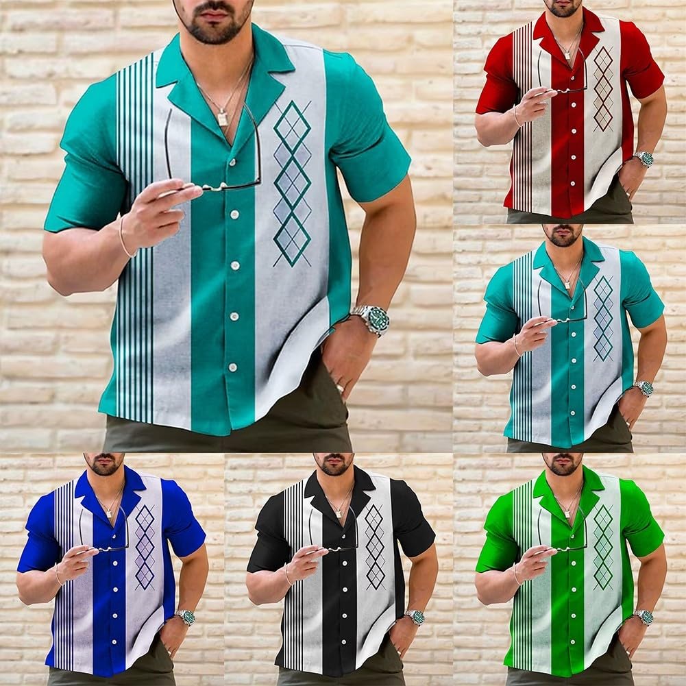 QOXEZY Camicia Casual Uomo Cotone Poliestere Estiva