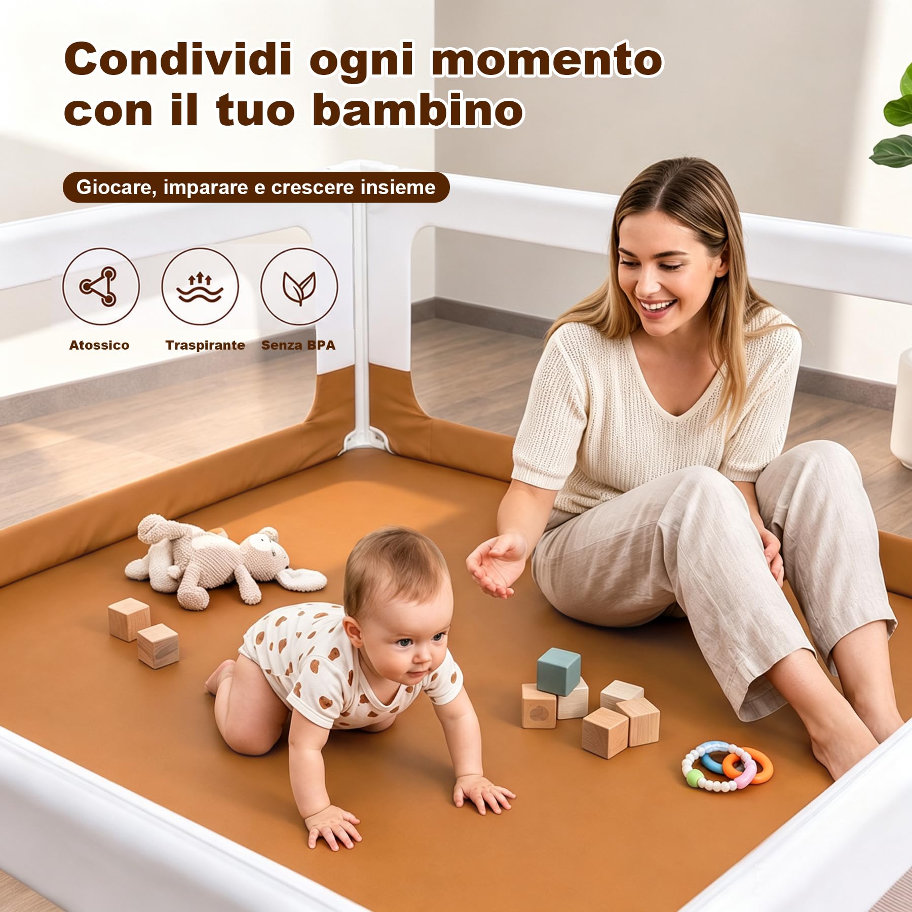 Box Bambini 150x180 cm, Recinto per Bambini e Neonati, Box Gioco da Interno con Rete Traspirante, Doppia Chiusura di Sicurezza, Angoli Rinforzati, Ideale per Gattonare e Camminare