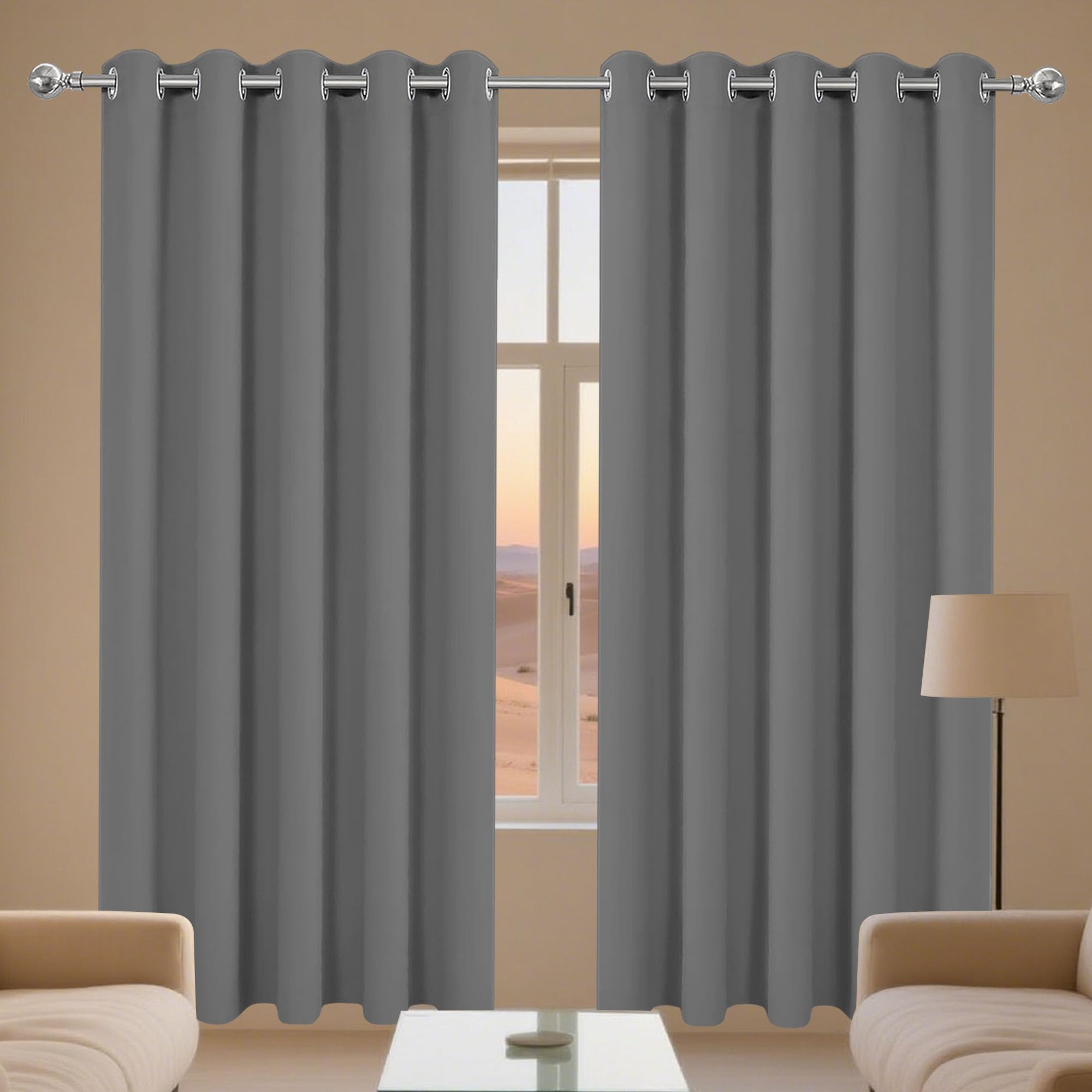 MEILIPA Grey Blackout Curtains 240 x 160 cm Thermal Insulated Soundproof Eyelet Blackout Thermal Curtains for Small Windows Kitchen Bedroom, Dark Grey