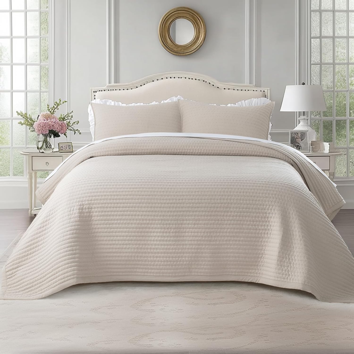 KASENTEX KXW1804-CML-OQ 3 Piece Lightweight Bedding Quilt Set, Camel, Oversized Queen & 2 Standard Shams