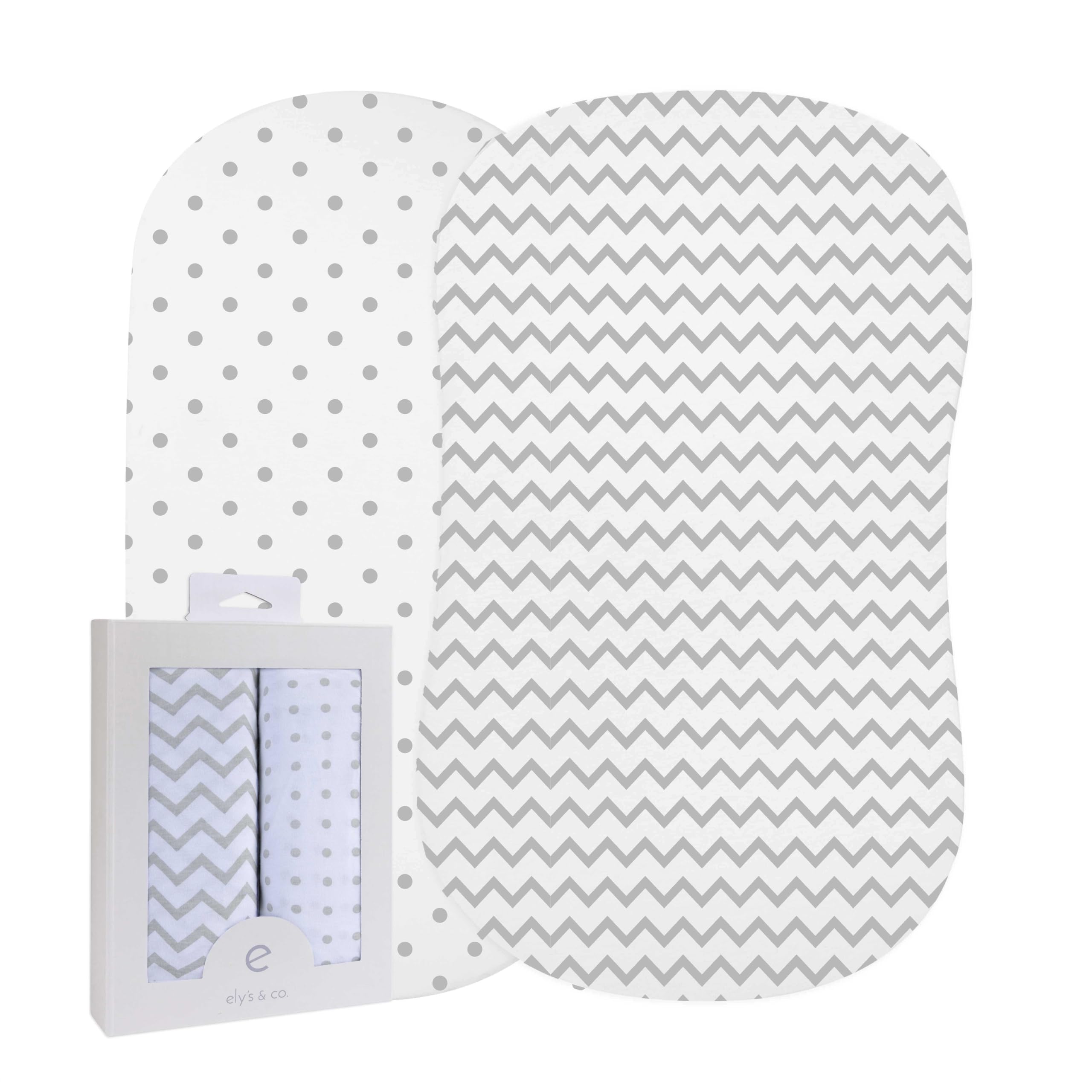 Ely de & Co Parure de lit Berceau Lot de 2 100% coton jersey pour bébé fille – Gris Chevron et pois