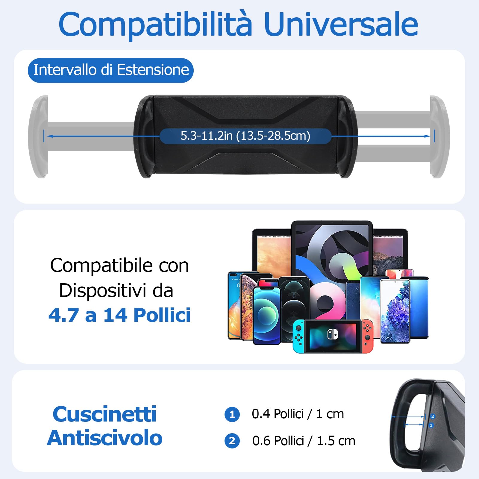 Porta Tablet da Letto in Alluminio, Supporto 360° Girevole per iPad 4.7-13 Pollici, a Muro