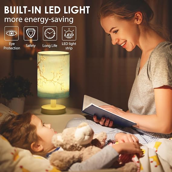 NIHUIFDPY Table Lamp, Small Bedside Lamp Minimalist Lamps with Linen Fabric Shade, Natural Wooden Base, Classic On/Off Switch and Warm Light LED Bulb, for Office Living Room Bedroom Hotel [Energy Class G]