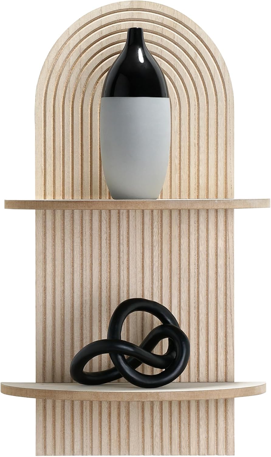 American Art Decor Carved Lunar Ledges 2-Tier Modern Display Arched Wall Shelf Storage for Bedroom Bathroom Kitchen Living Room - Natural Beige - 23.75" x 14" x 8.25"