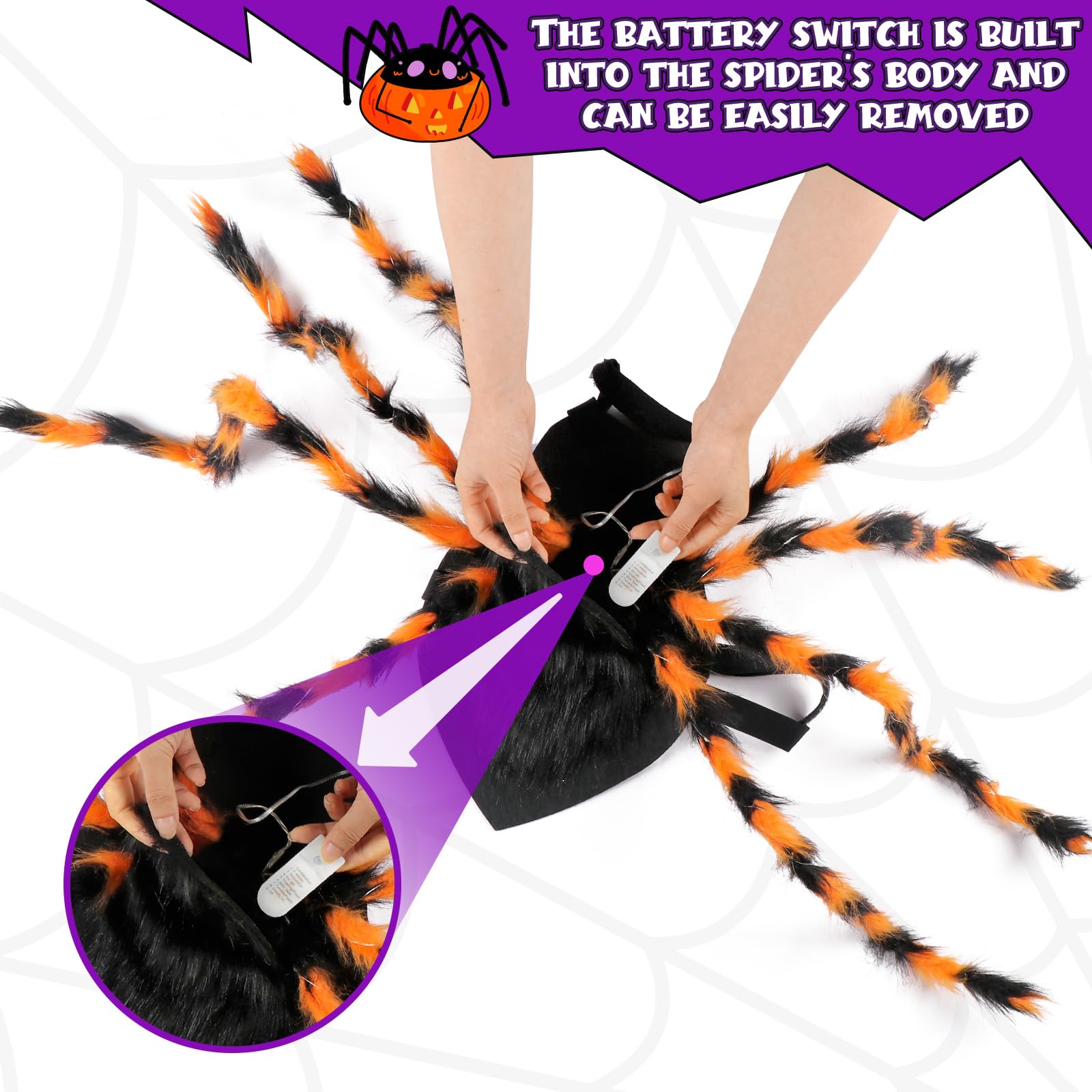 OurWarm Halloween-Kostüm Für Große Hunde – Riesenspinnen-Kostüm Mit 64 LEDs & Verstellbarer Passform (Orange)