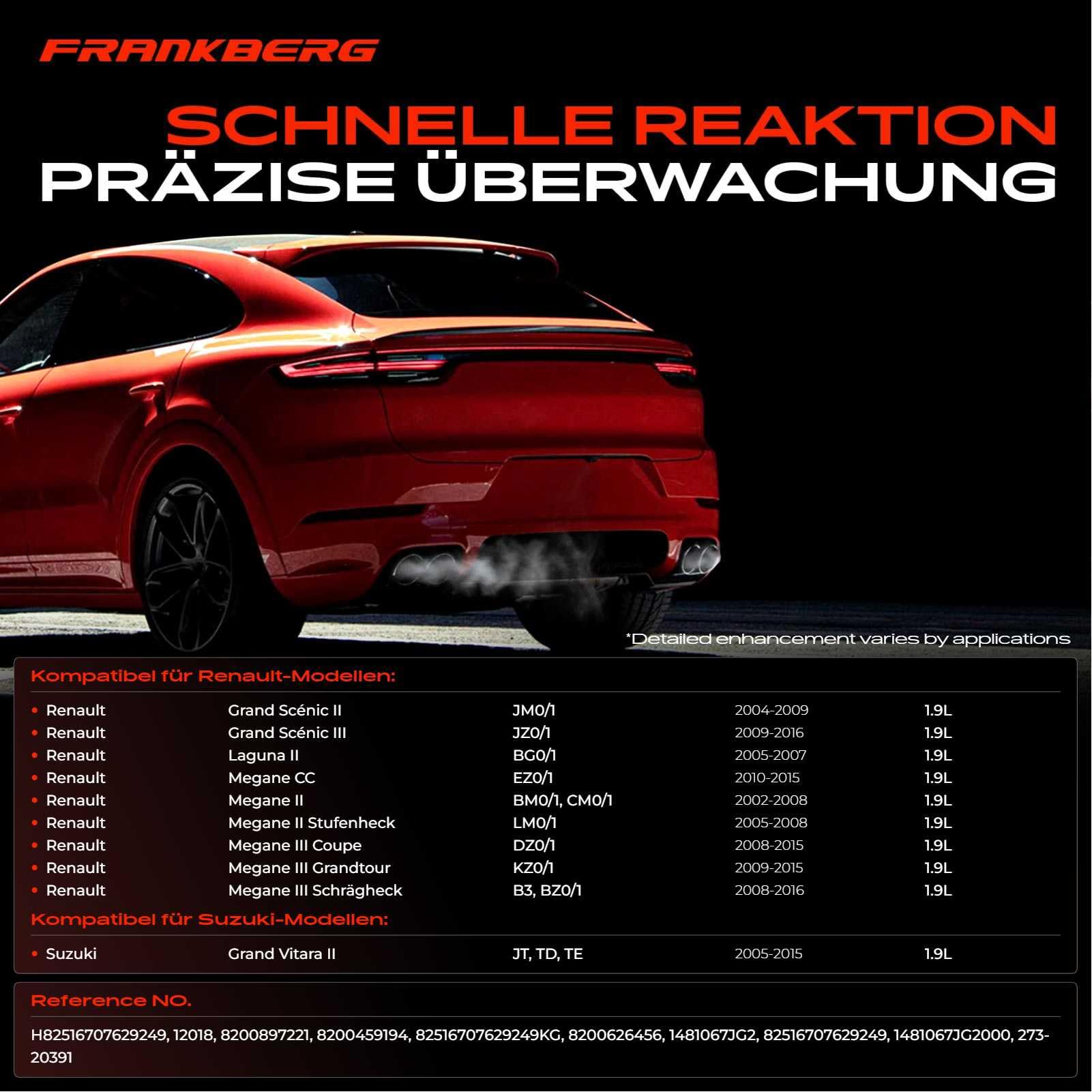 Frankberg Abgastemperatursensor vor Abgasturbolader 2-Polig Kompatibel mit Grand Scénic II JM0/1 Grand Scénic III Laguna II BG0/1 M.e.g.a.n.e CC EZ0/1 Replace# 8200626456