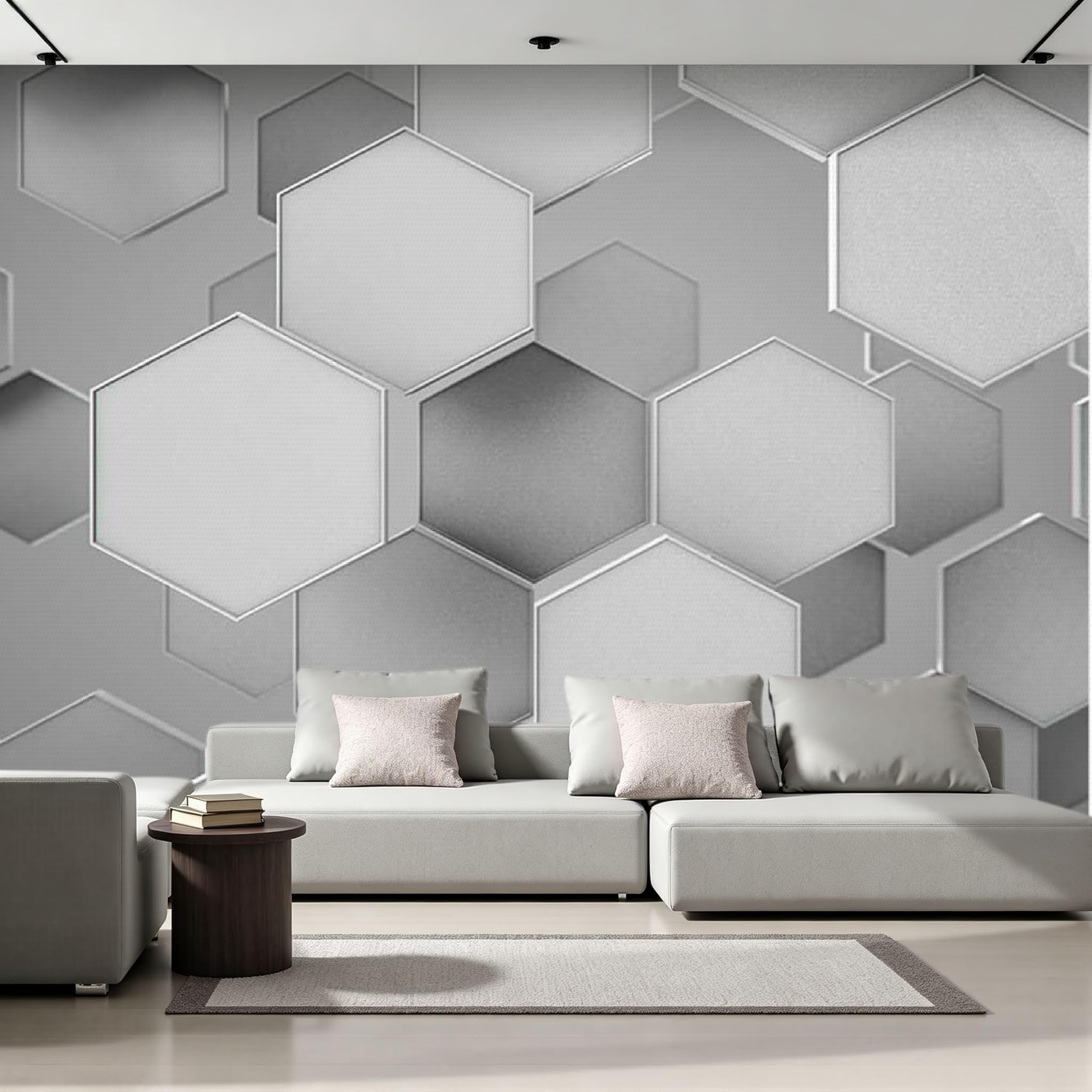 Papier peint panoramique intissé 3D hexagone géométrique mural 300x256 cm