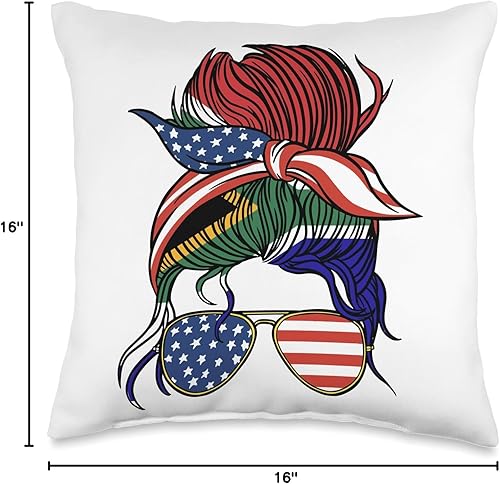 Miniatura 4 de Country Pride Apparel Half American African Roots Sudáfrica USA - Almohada de moño desordenado, 16 x 16 pulgadas, multicolor